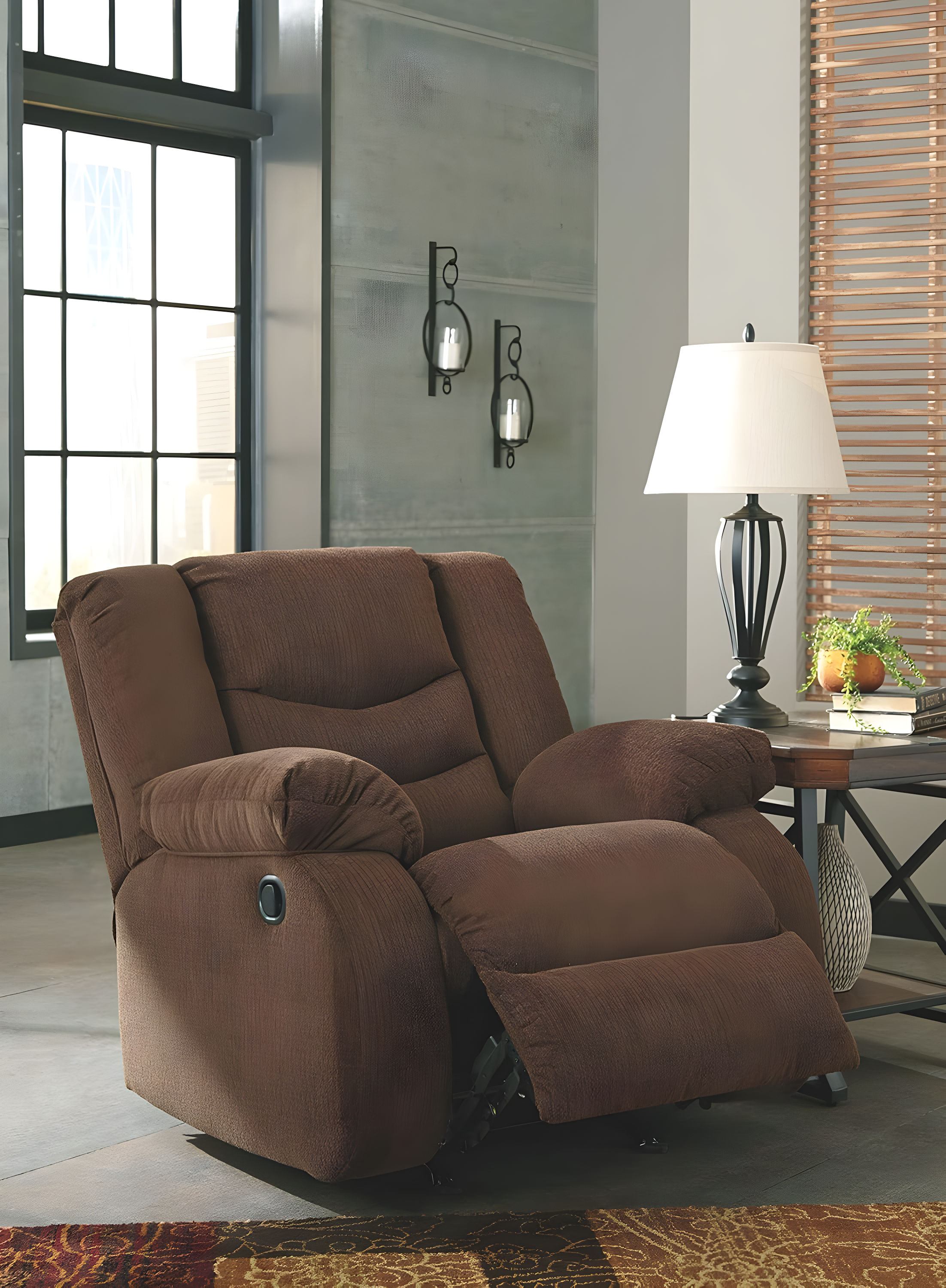 Chocolate Brown Traditional Metal Recliner with Plush Cushions