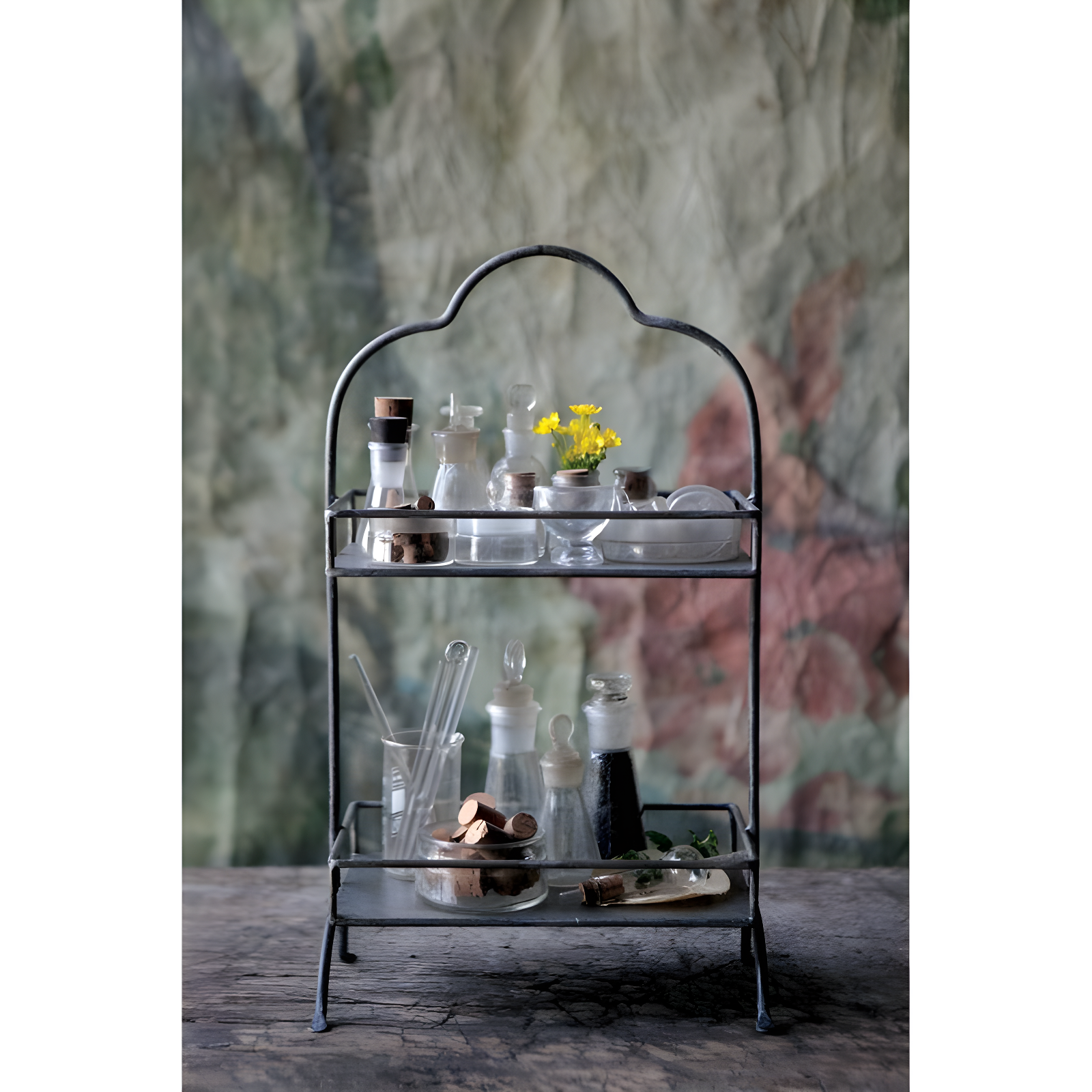 Metal 2 Tier Tray - Storied Home: Decorative, Space-Saving Organizer, Black Wire Sides
