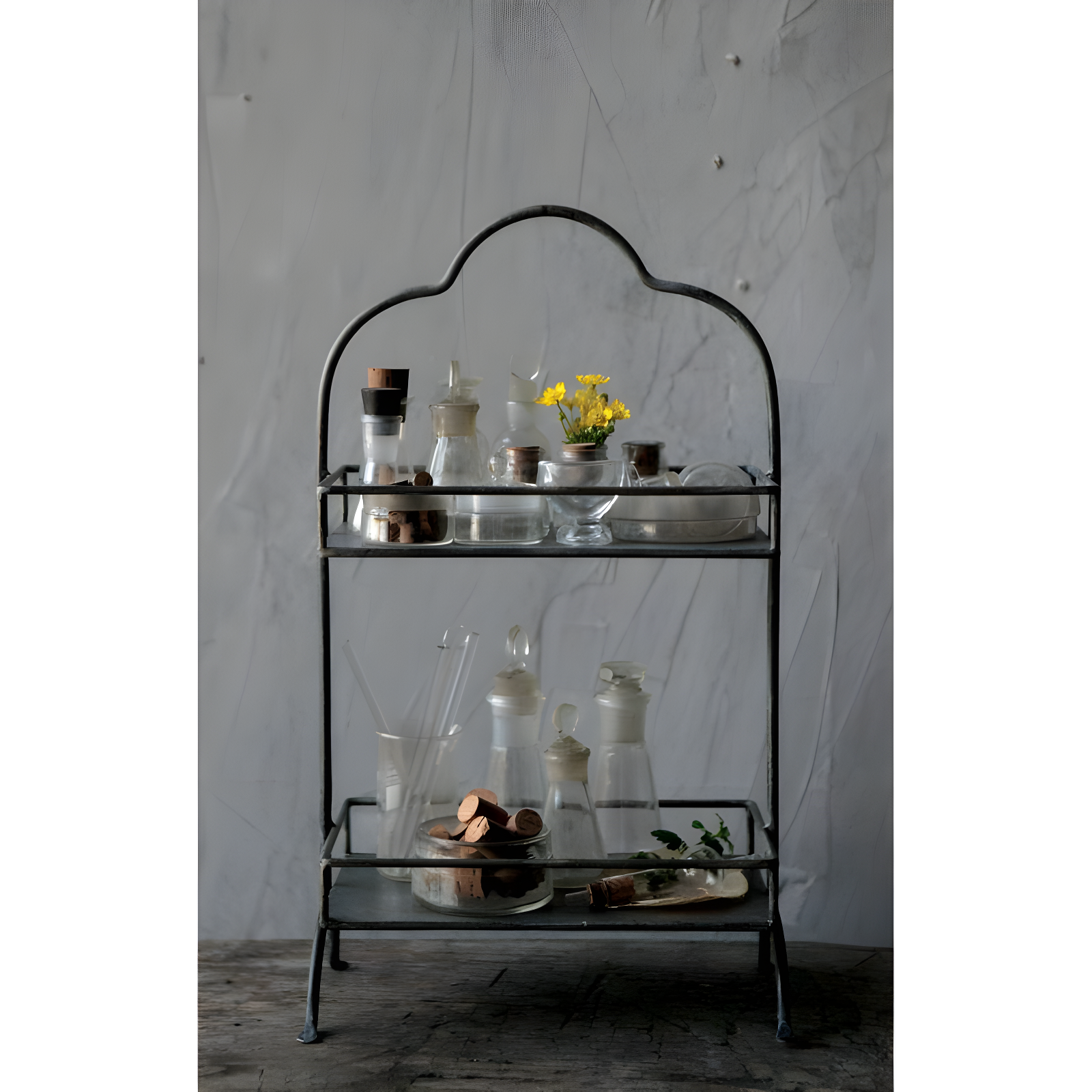 Metal 2 Tier Tray - Storied Home: Decorative, Space-Saving Organizer, Black Wire Sides