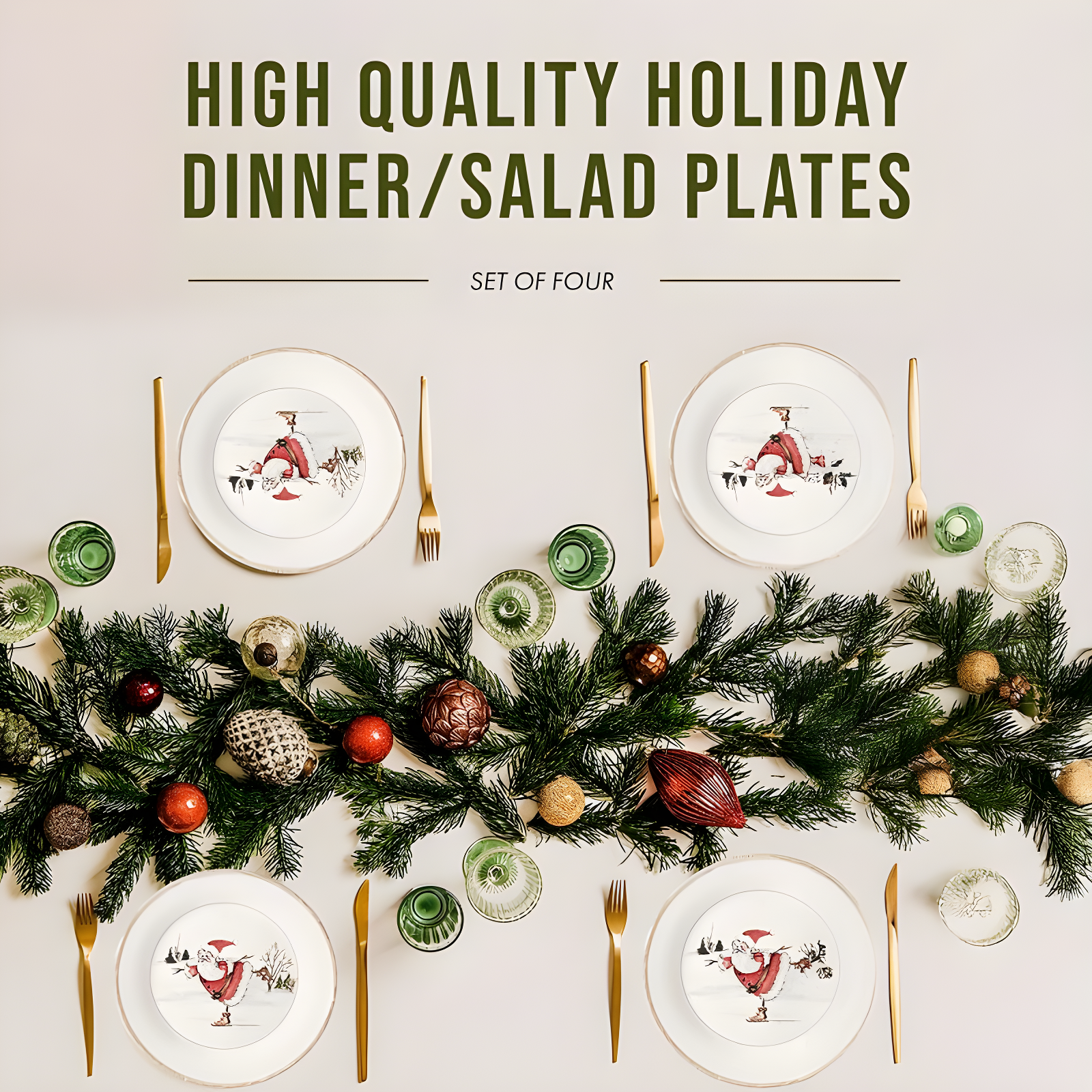 American Atelier Christmas Twig Holiday Dinner Plate, Set of 4, Holiday-Themed Special Occasion Earthenware Multipurpose Dishes ,11 Inch