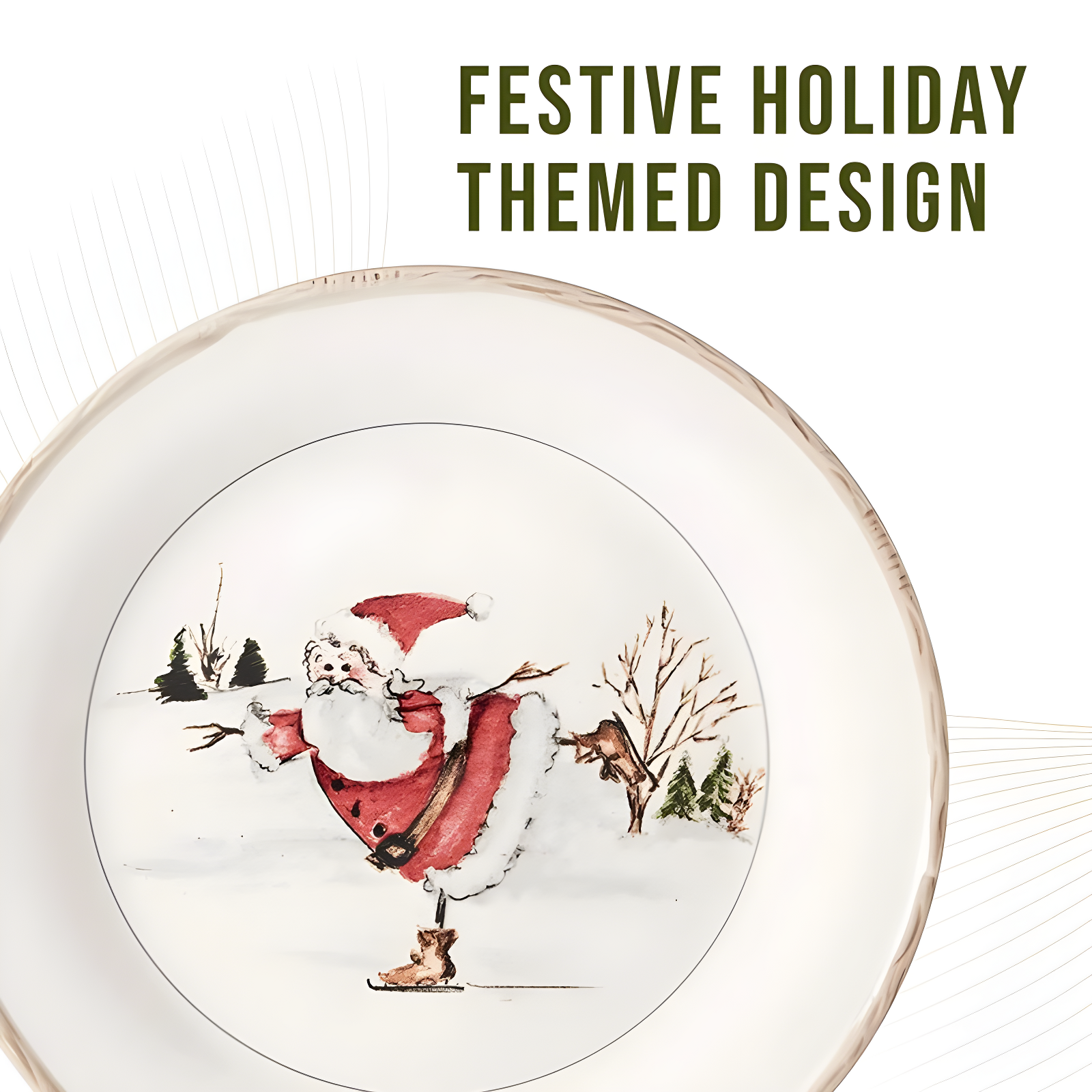 American Atelier Christmas Twig Holiday Dinner Plate, Set of 4, Holiday-Themed Special Occasion Earthenware Multipurpose Dishes ,11 Inch