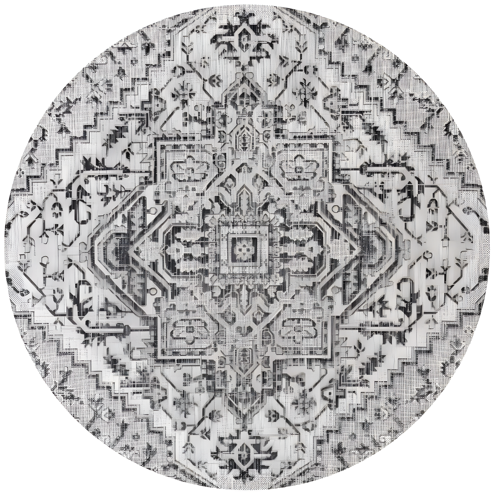5' Round Estrella Bohemian Medallion Textured Weave Indoor/Outdoor Area Rug, Black/Gray - JONATHAN Y