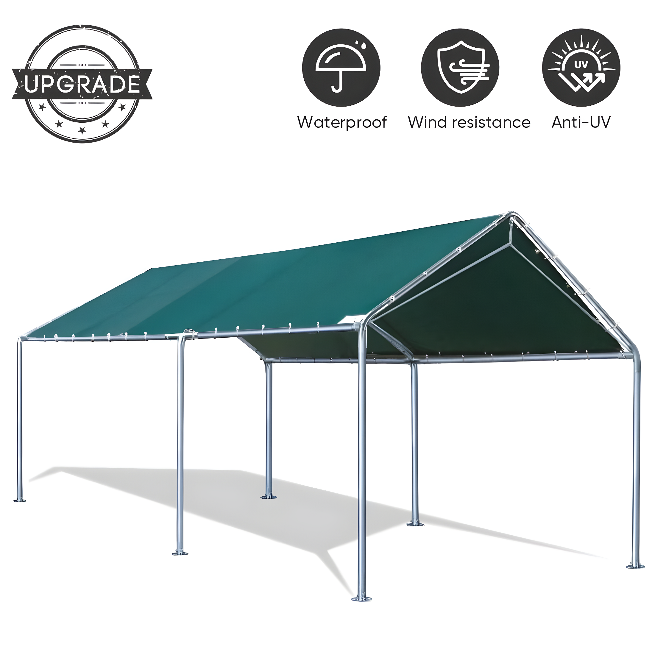 Outdoor Heavy Duty Carport 10 X 20 Ft, Car Canopy Tent with Reinforced Steel Cables (Green)