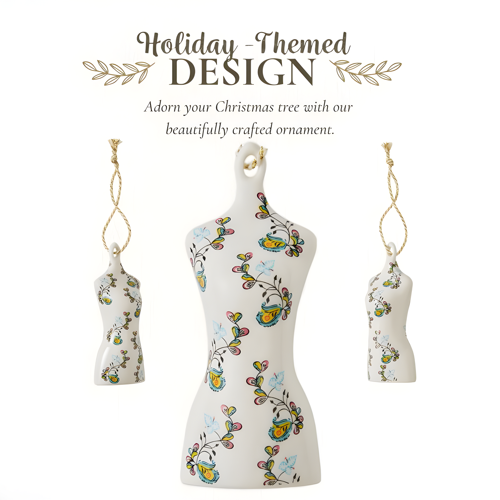 Kit Kemp by Spode Psycho Sprig Blue Mannequin Christmas Bauble, Handcrafted Porcelain Festive Keepsake, Personalized Holiday Collectible Ornament