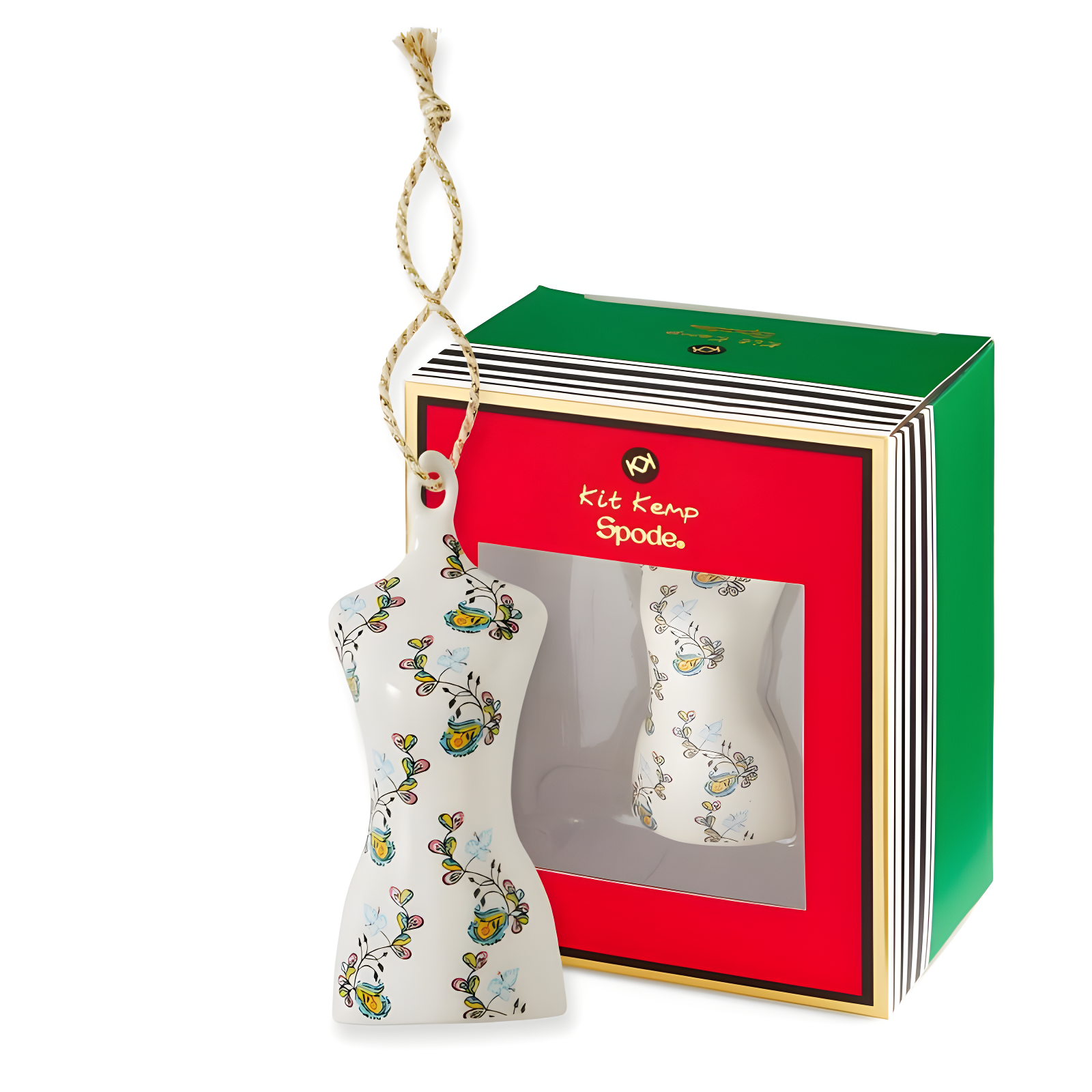 Kit Kemp by Spode Psycho Sprig Blue Mannequin Christmas Bauble, Handcrafted Porcelain Festive Keepsake, Personalized Holiday Collectible Ornament