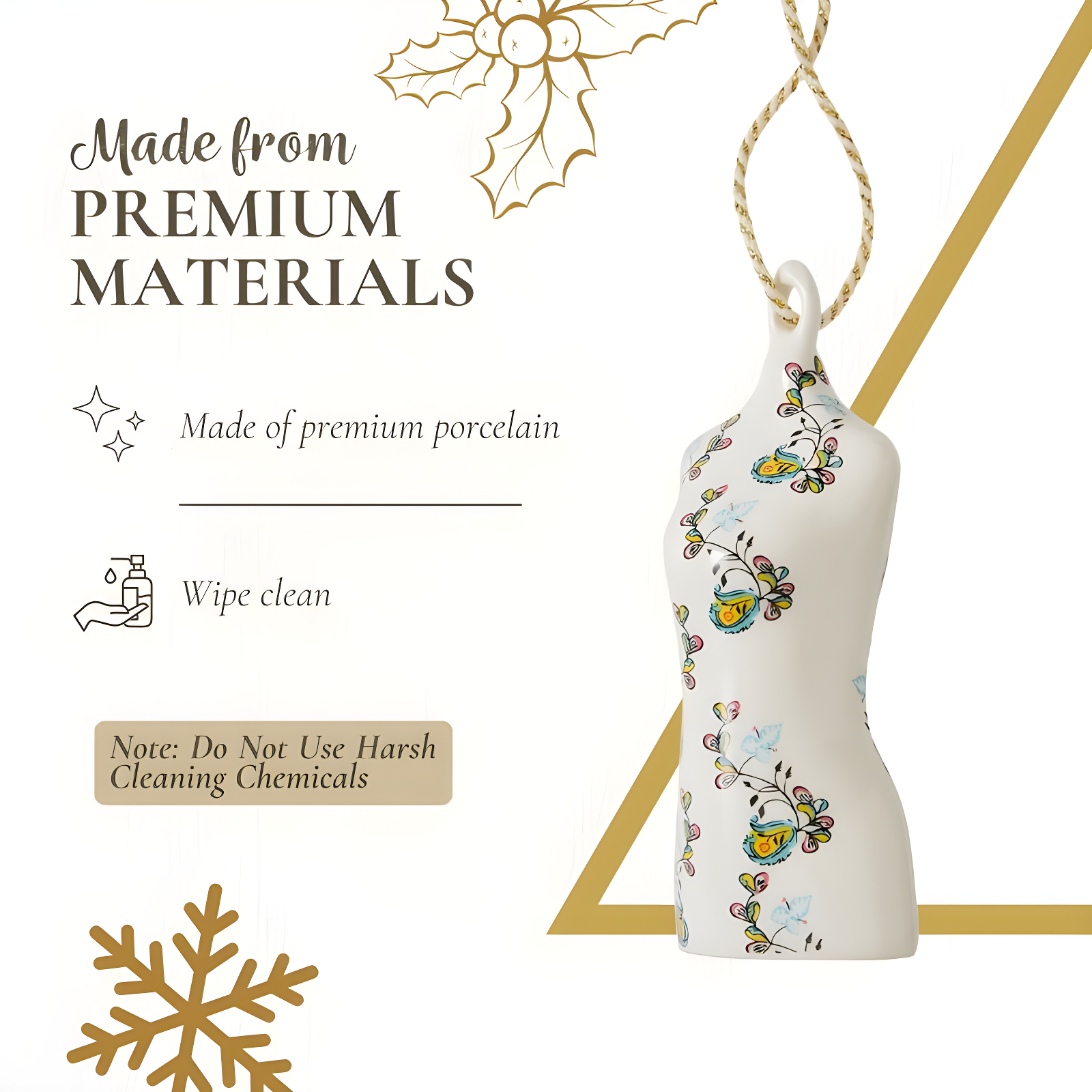 Kit Kemp by Spode Psycho Sprig Blue Mannequin Christmas Bauble, Handcrafted Porcelain Festive Keepsake, Personalized Holiday Collectible Ornament