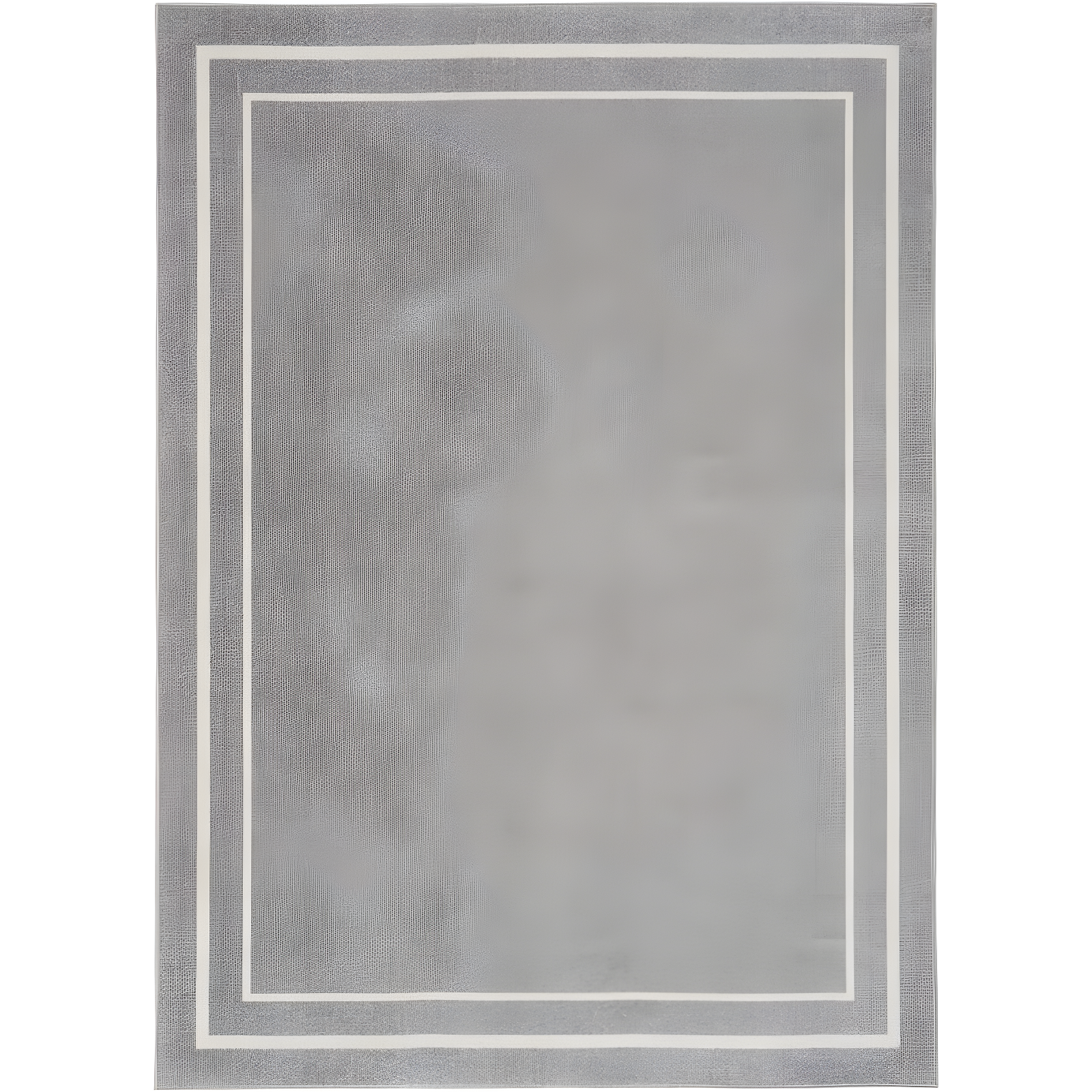 Nourison Essentials Solid Bordered Low Pile Indoor Outdoor Area Rug 5' x 7' Grey/Ivory