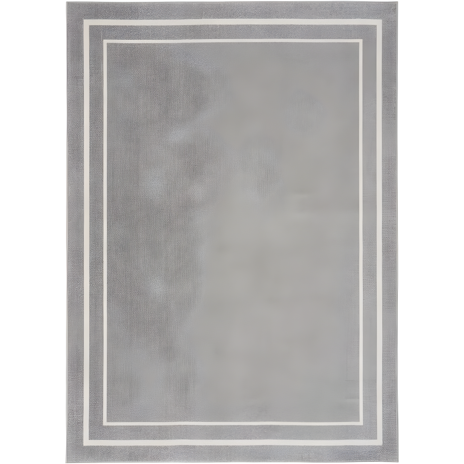 Nourison Essentials Solid Bordered Low Pile Indoor Outdoor Area Rug 5' x 7' Grey/Ivory