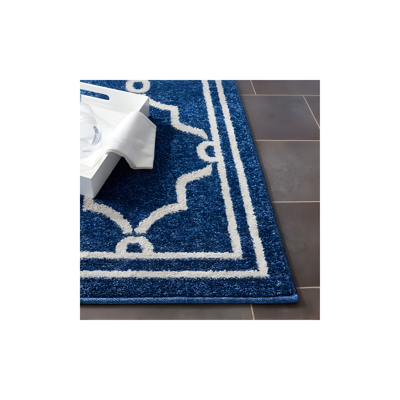 Amherst AMT414 Power Loomed Indoor Runner Rug - Navy/Beige - 2'3"x9' - Safavieh