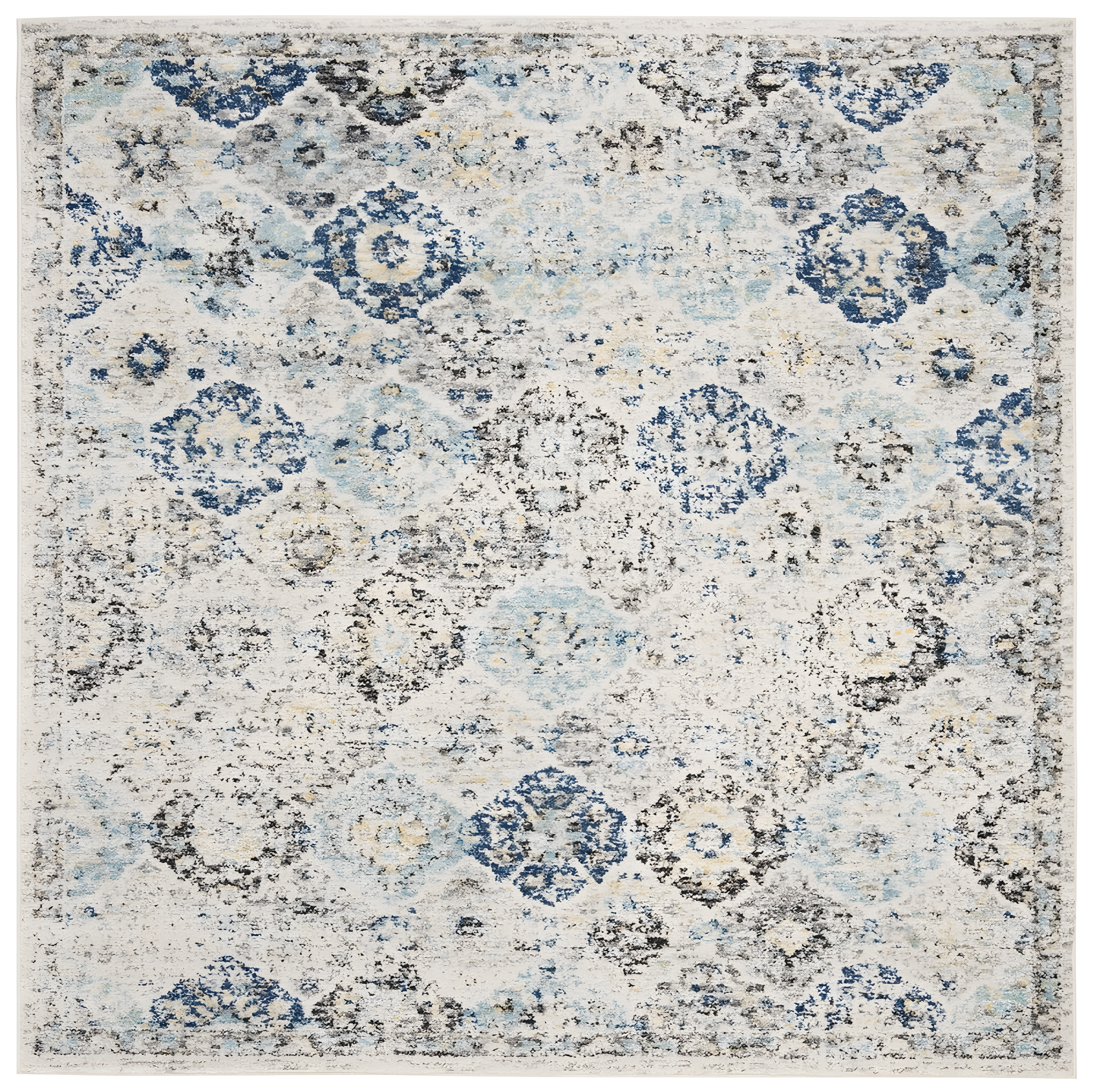 SAFAVIEH Madison Judith Distressed Area Rug, Ivory/Aqua, 12' x 12' Square