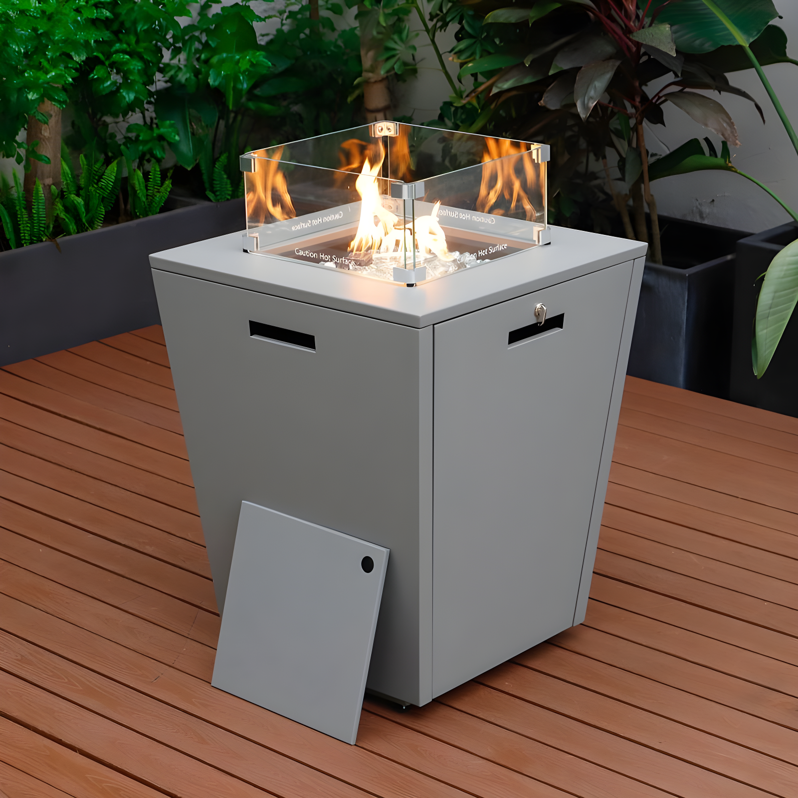 LeisureMod Chelsea Square Fire Pit 37,000 BTU Table, Grey