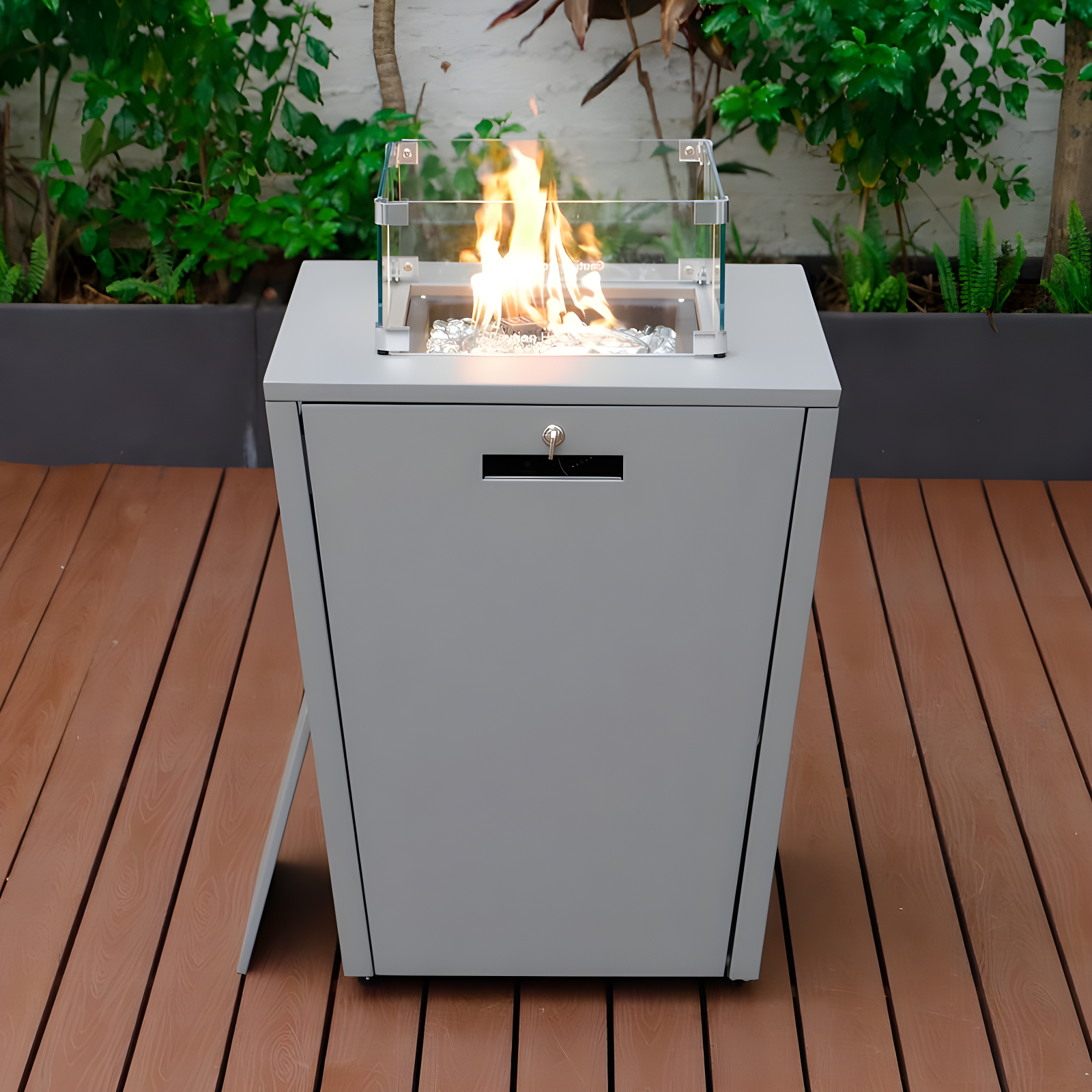LeisureMod Chelsea Square Fire Pit 37,000 BTU Table, Grey