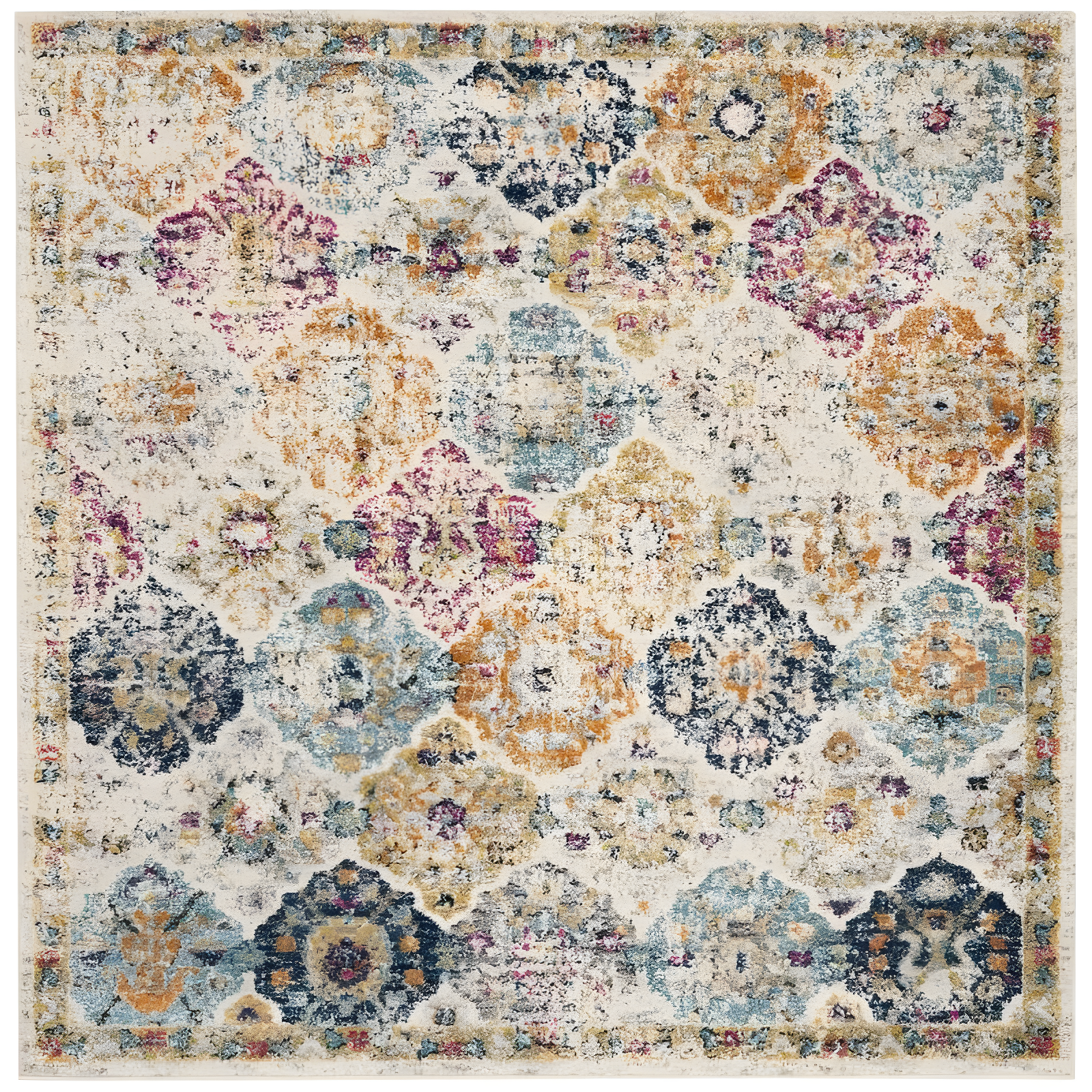 Madison MAD611 Power Loomed Indoor Area Rug - Cream/Multi - 4'x4' - Safavieh