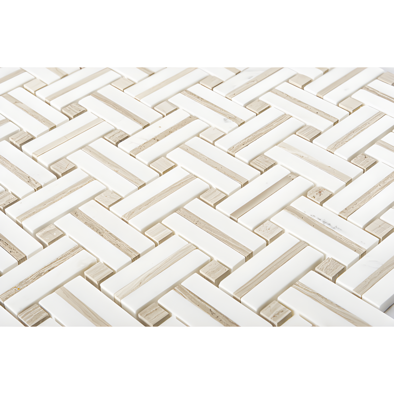 Fabrique 1" x 2" Natural Stone Marble Basketweave Kitchen Backsplash, Bathroom Mosaic Wall and Floor Tile