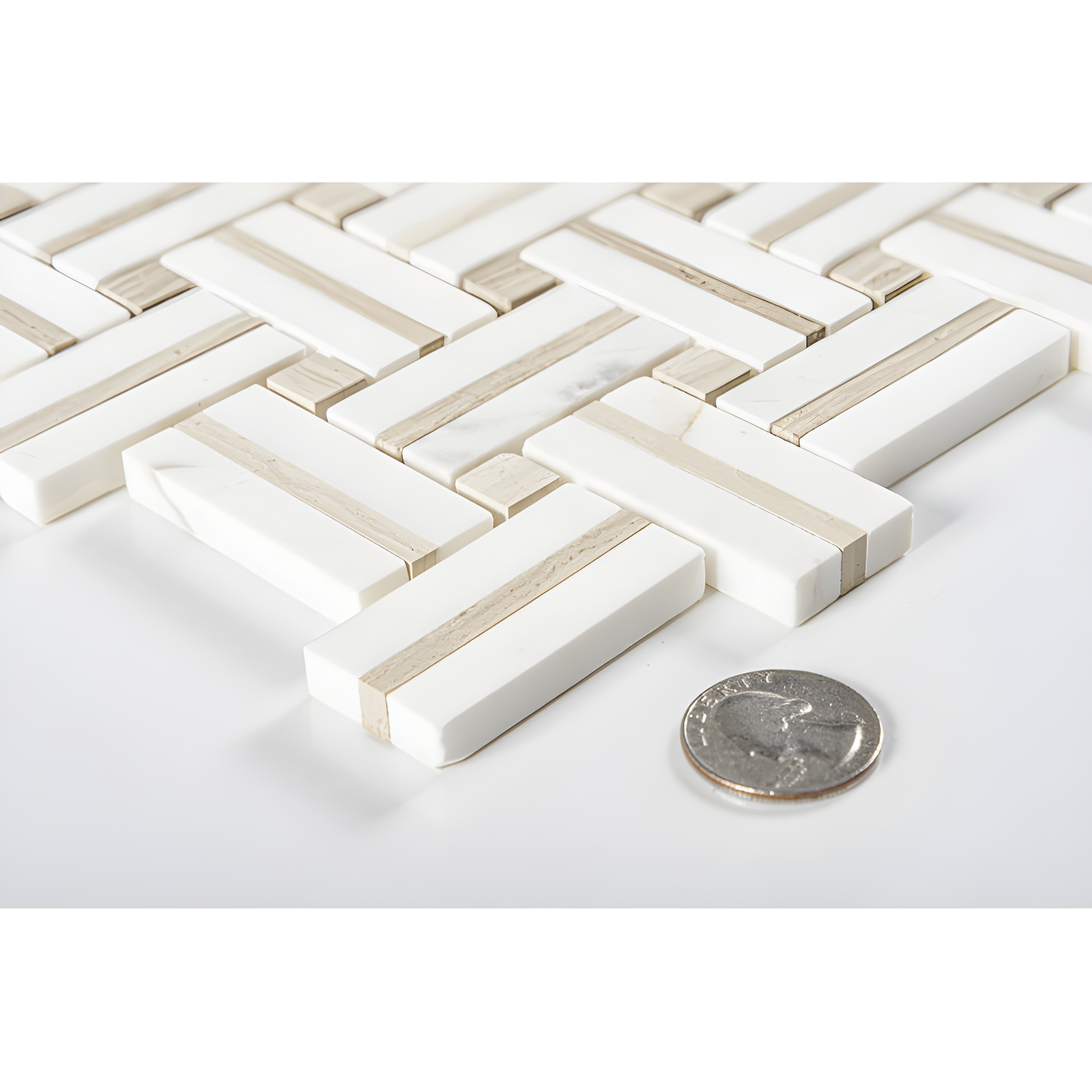Fabrique 1" x 2" Natural Stone Marble Basketweave Kitchen Backsplash, Bathroom Mosaic Wall and Floor Tile