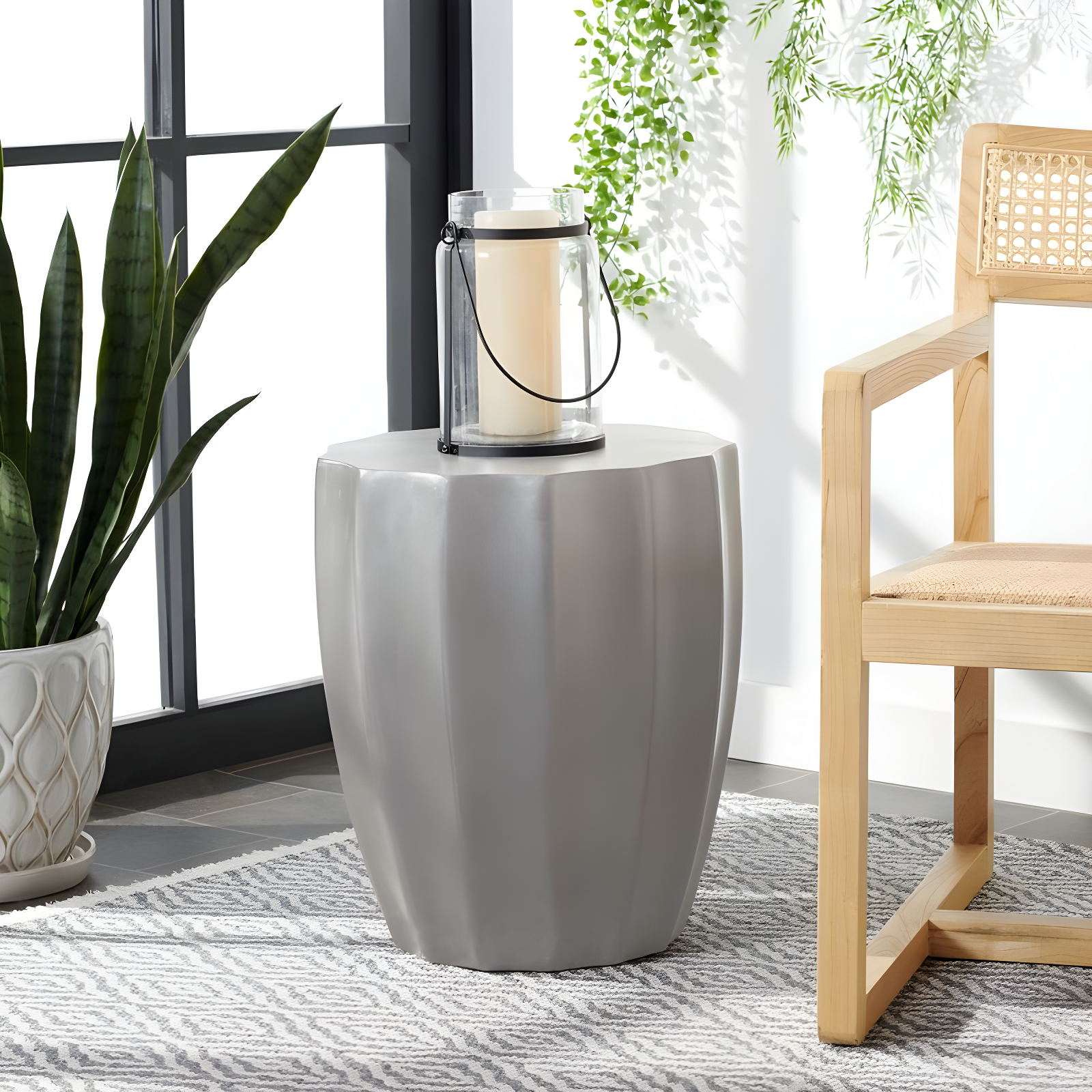 Jaslyn Concrete Indoor/Outdoor Accent Stool - Dark Grey - Safavieh