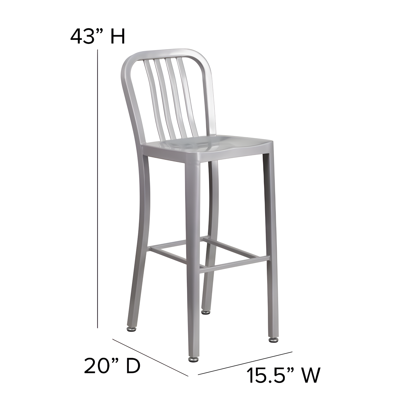 Flash Furniture Commercial Grade 30" High Silver Metal Indoor-Outdoor Barstool with Vertical Slat Back