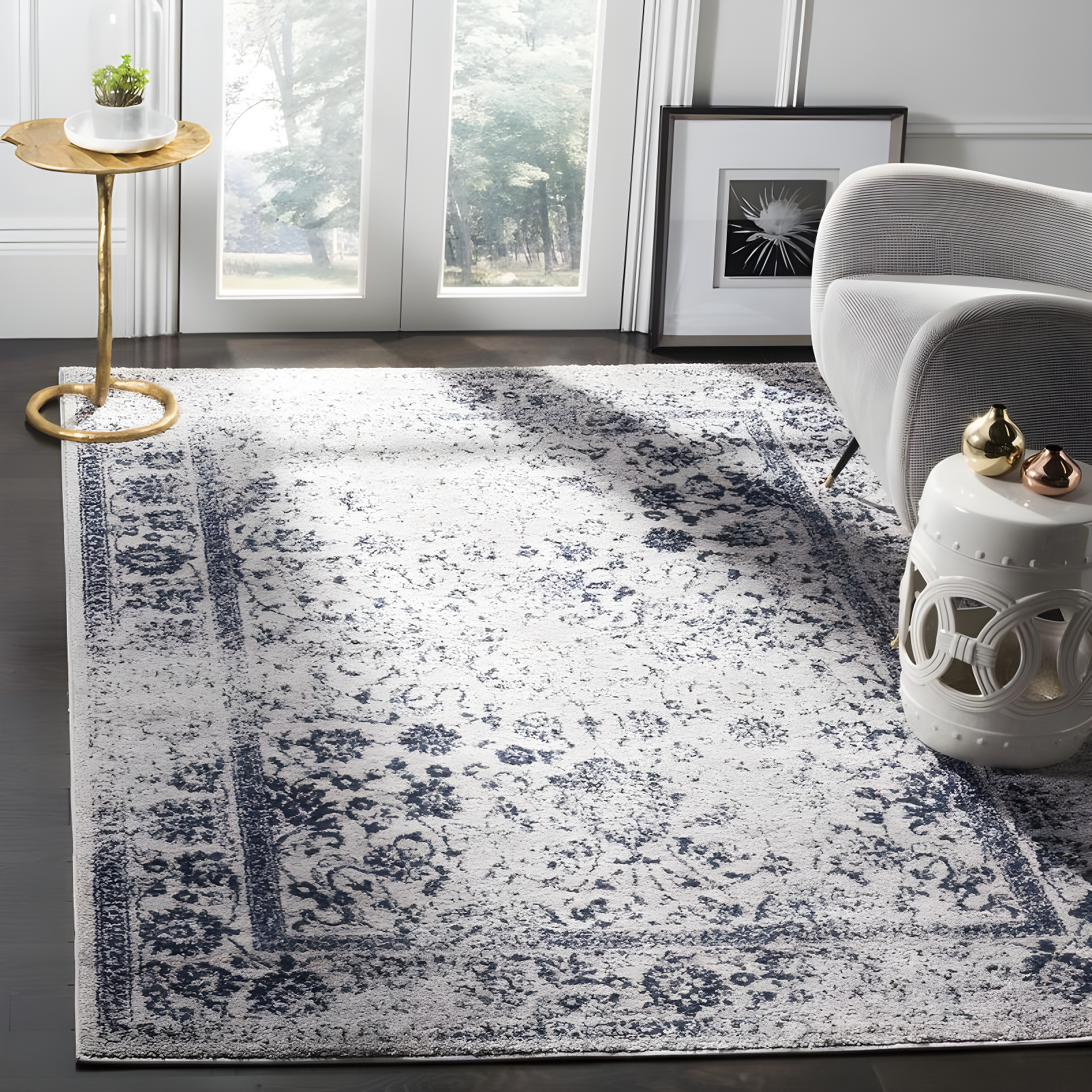 Adirondack ADR109 Machine Made Indoor Area Rug - Grey/Navy - 6'x9' - Safavieh
