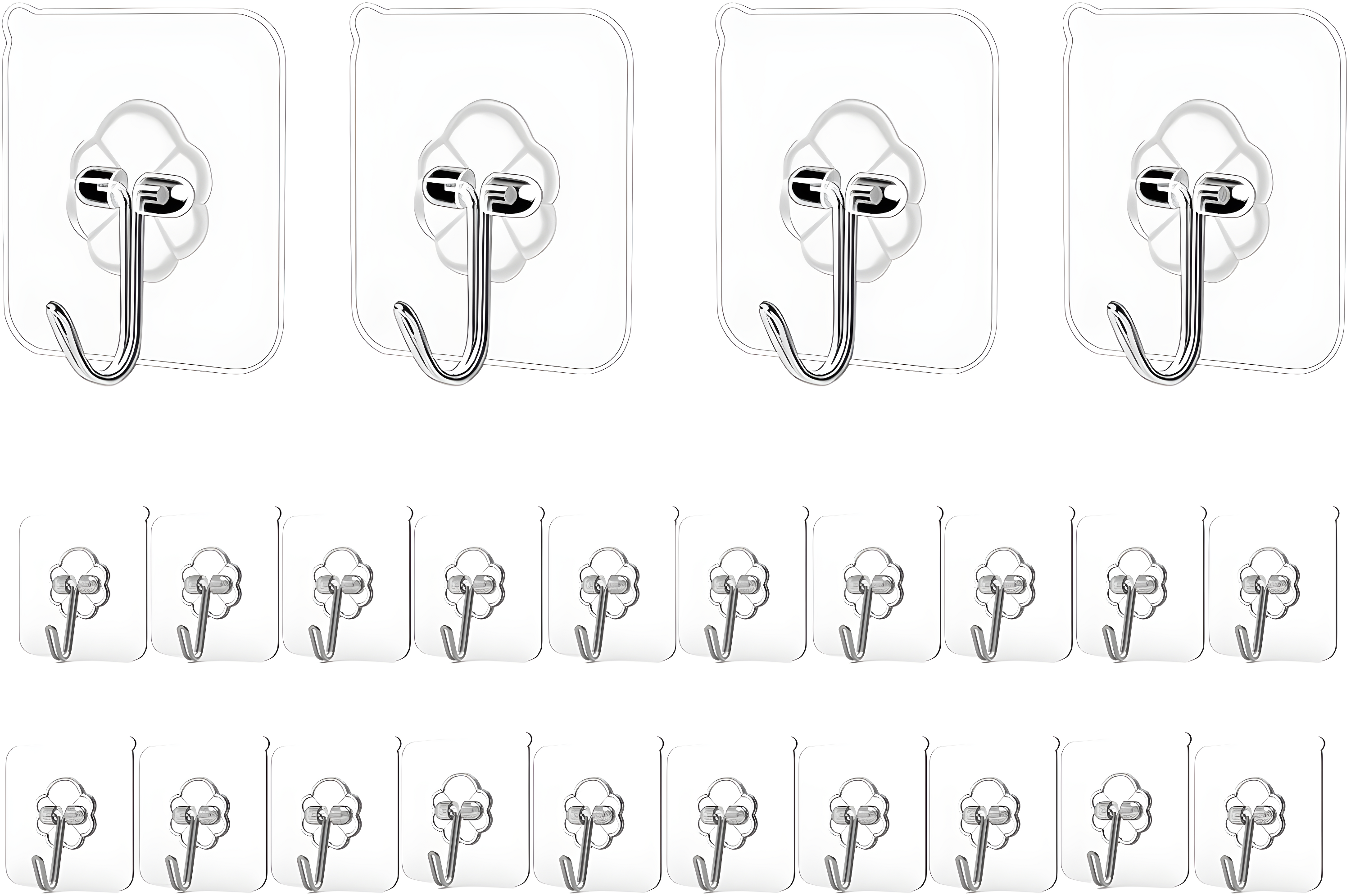 Adhesive Hooks Kitchen Wall Hooks - 24 Packs Heavy Duty 33lb(Max) Nail Free Sticky Hangers with Stainless Hooks Waterproof and Oilproof Reusable Utility Towel Bath Ceiling Hooks