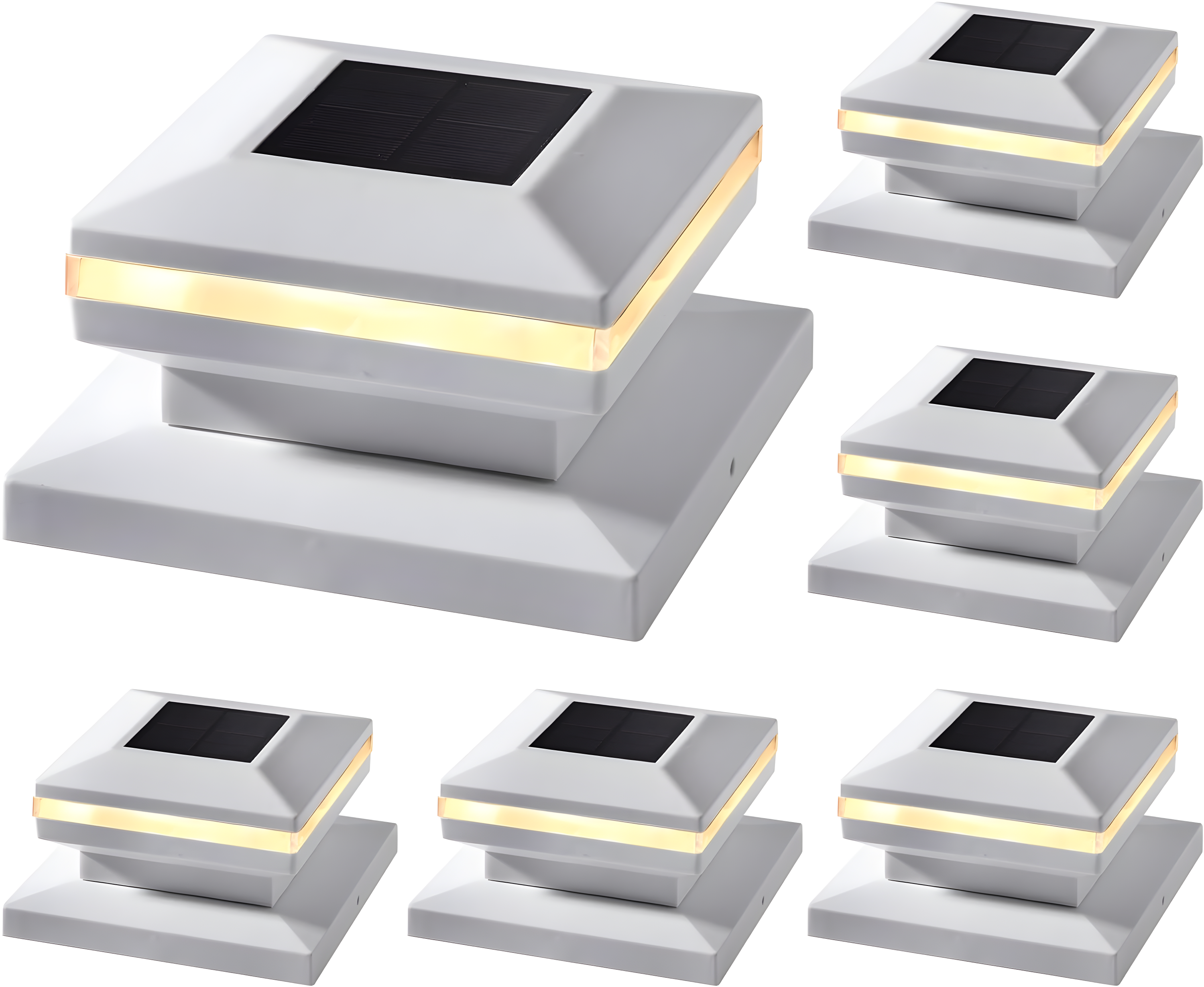 Dynaming 6 Pack Solar Post Cap Lights, Outdoor Decorative Post Solar Lights White Shell Caps Fit 4x4 5x5 6x6 Vinyl/Wooden Posts, Brightness Warm White LED Lighting for Garden Fence Deck Patio