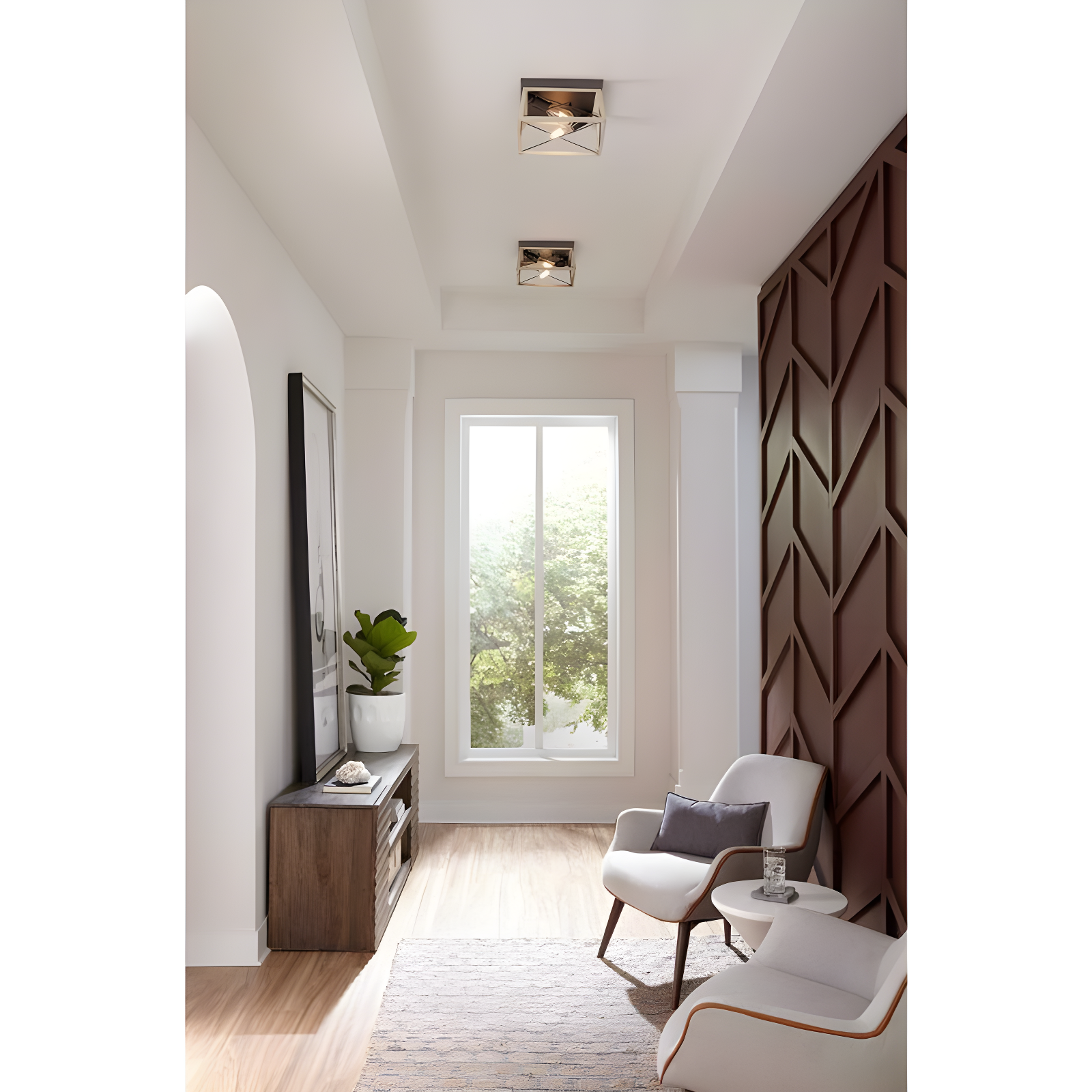 Progress Lighting Briarwood 2-Light Flush Mount, Graphite Finish, Faux-Painted Wood Enclosure, Canopy Included