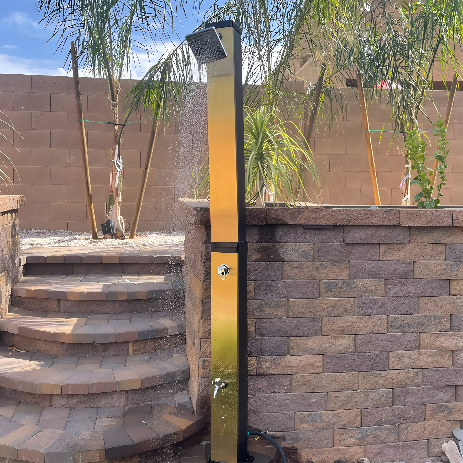 JASODI Luxury Solar Outdoor Shower, Brushed Gold and Black