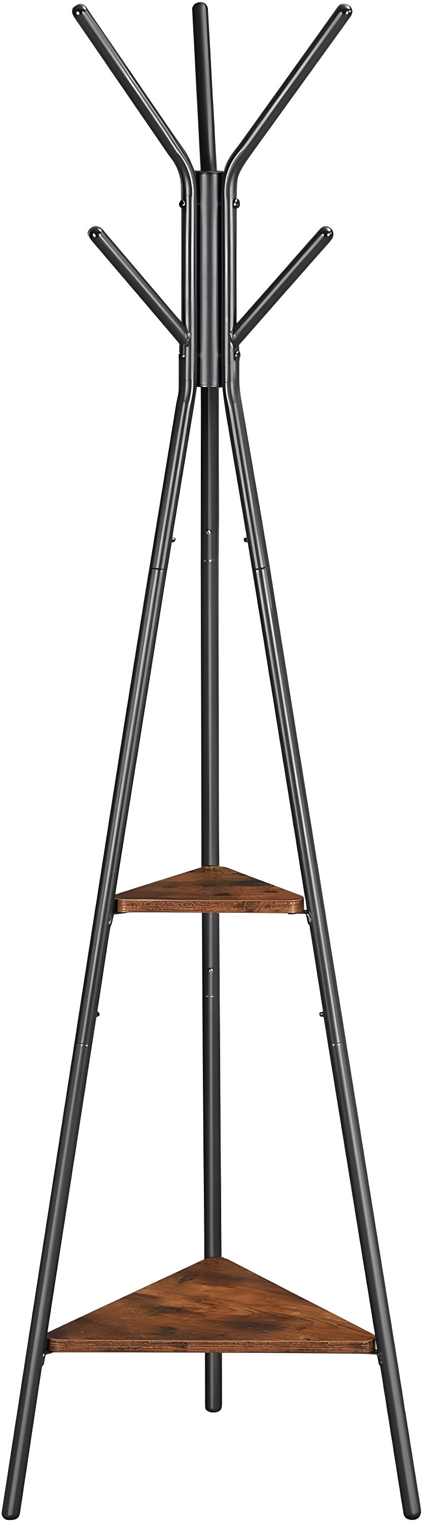 Coat Rack Freestanding Coat Hanger Stand Hall Tree with 2 Shelves for Clothes Hat Bag Rustic Brown and Black
