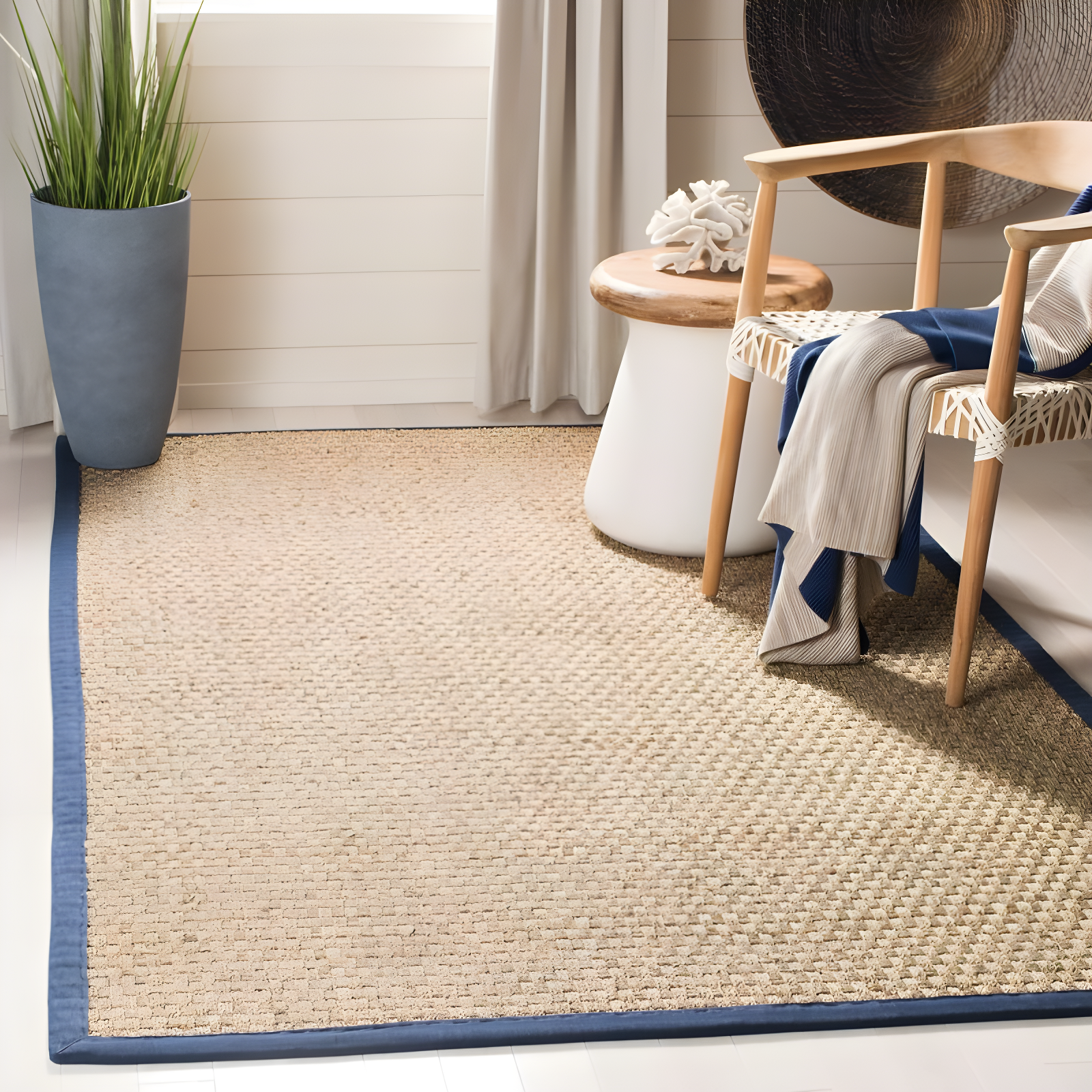 Natural Fiber NF114 Power Loomed Indoor Area Rug - Natural/Blue - 5'x8' - Safavieh.