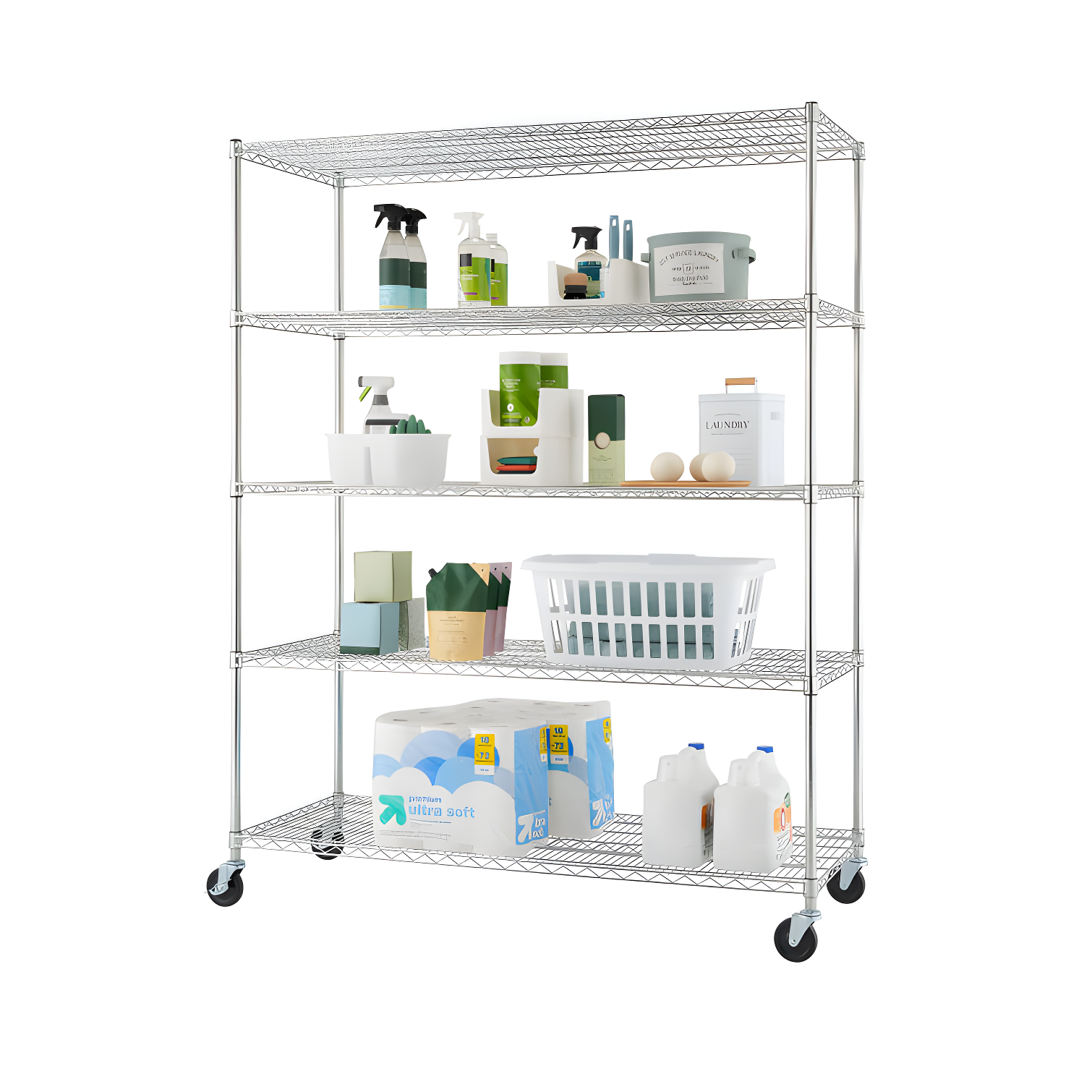 TRINITY EcoStorage 5-Tier NSF Rolling Steel Wire Shelving Unit w/ Wheels (60 in. W x 24 in. D)