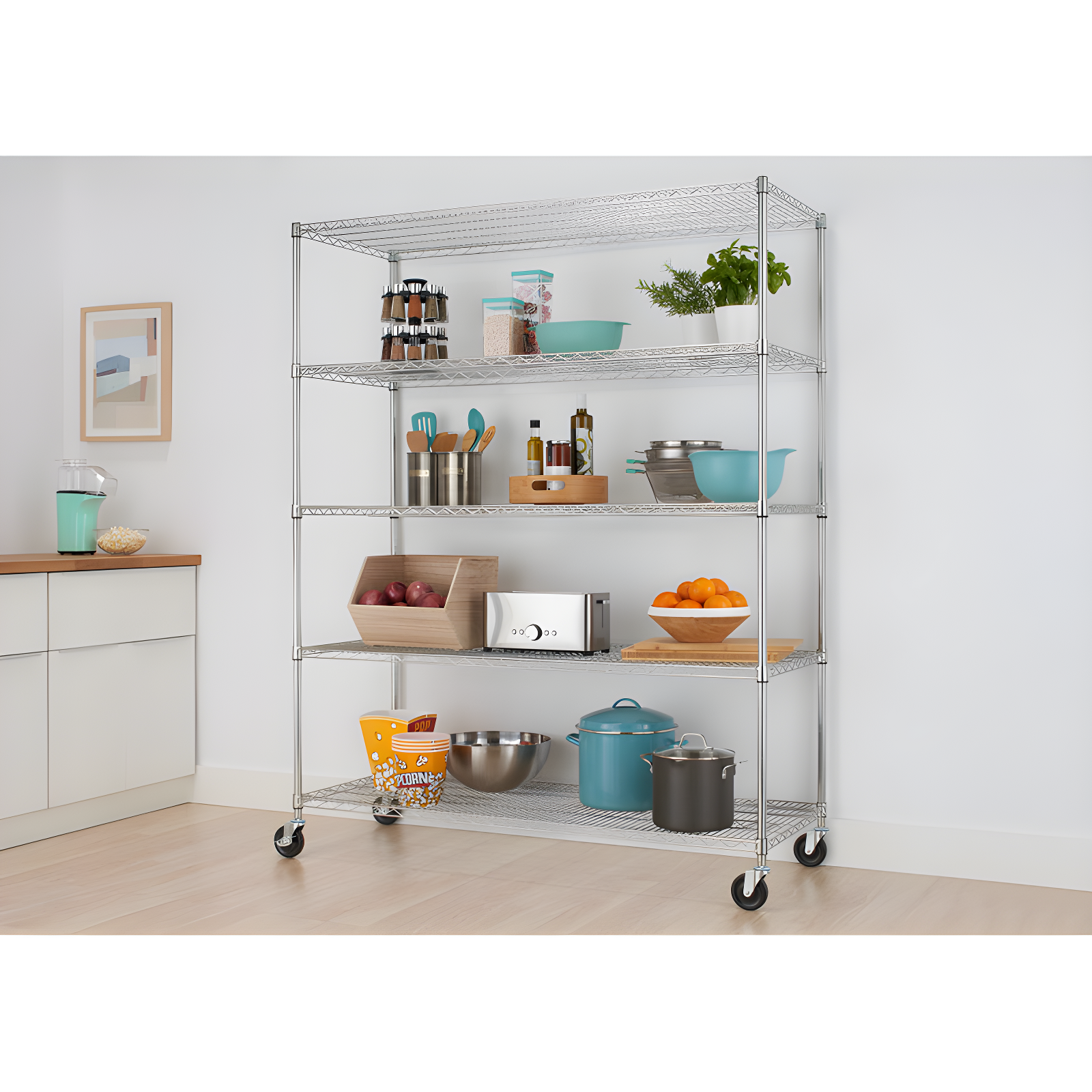TRINITY EcoStorage 5-Tier NSF Rolling Steel Wire Shelving Unit w/ Wheels (60 in. W x 24 in. D)