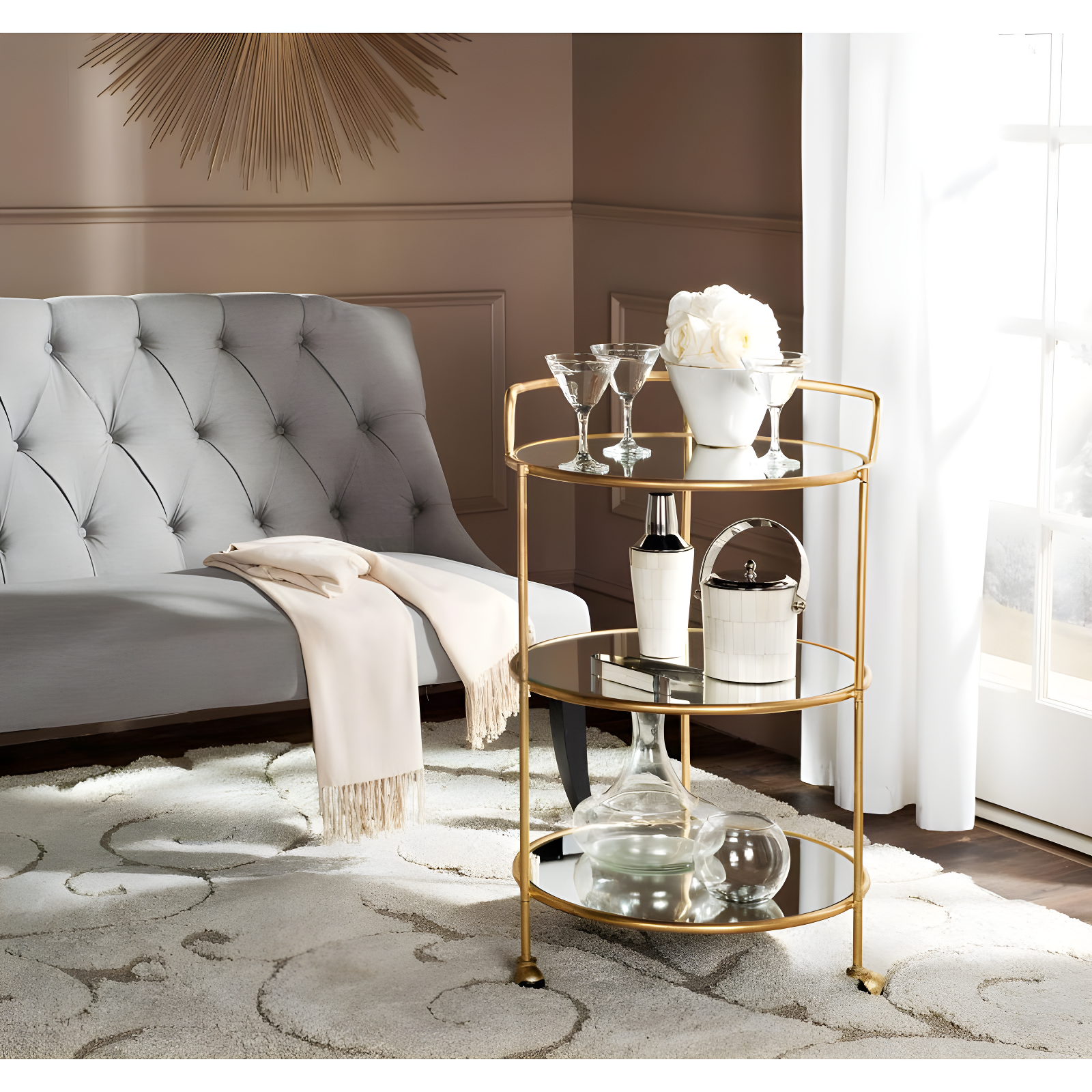 Dulcinea Bar Cart - FOX2554B - Gold/Mirror - Safavieh