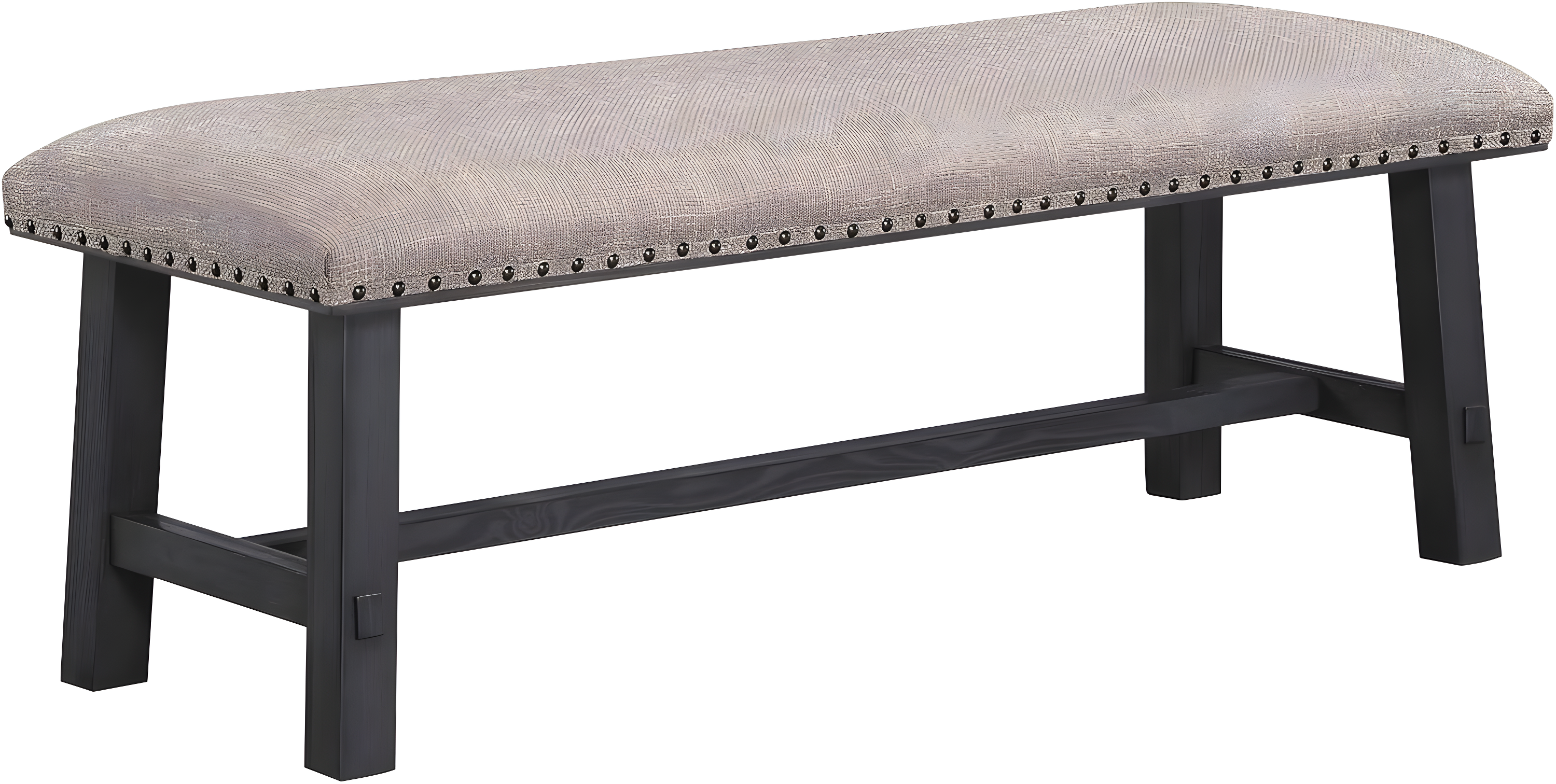 Callen Bench with Antique Gray Frame and Bronze Nailhead Trim in Gray Fabric