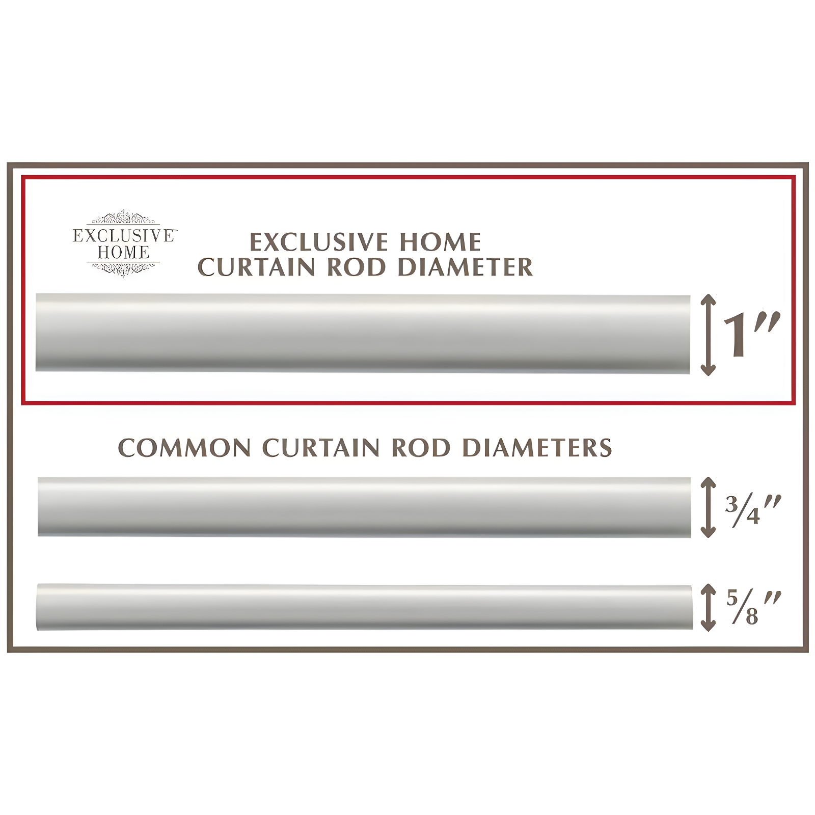 Exclusive Home 66"-120" Duke Curtain Rod - Matte Silver: Iron, Single Rod, 25lb Capacity, Rounded Cap Finial