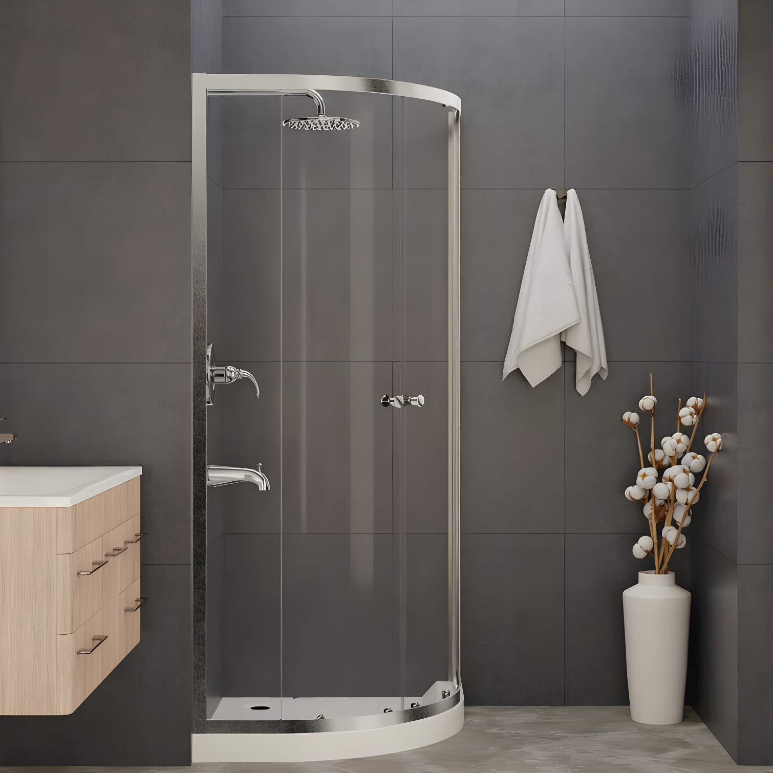 Mare Series 35.2'' W 76'' H Framed Round Reversible Shower Enclosure