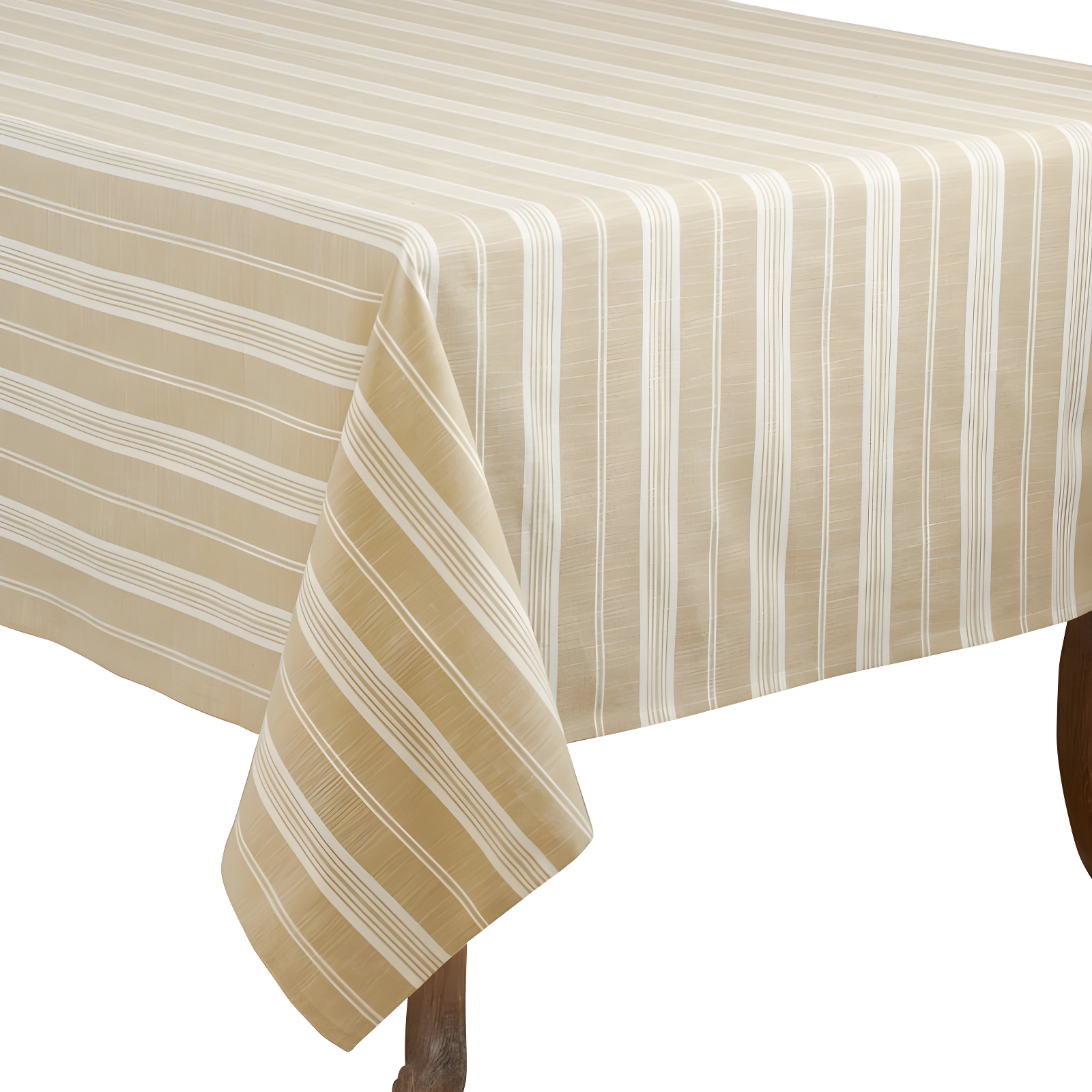 Saro Lifestyle 70" Cotton Striped Design Tablecloth Beige
