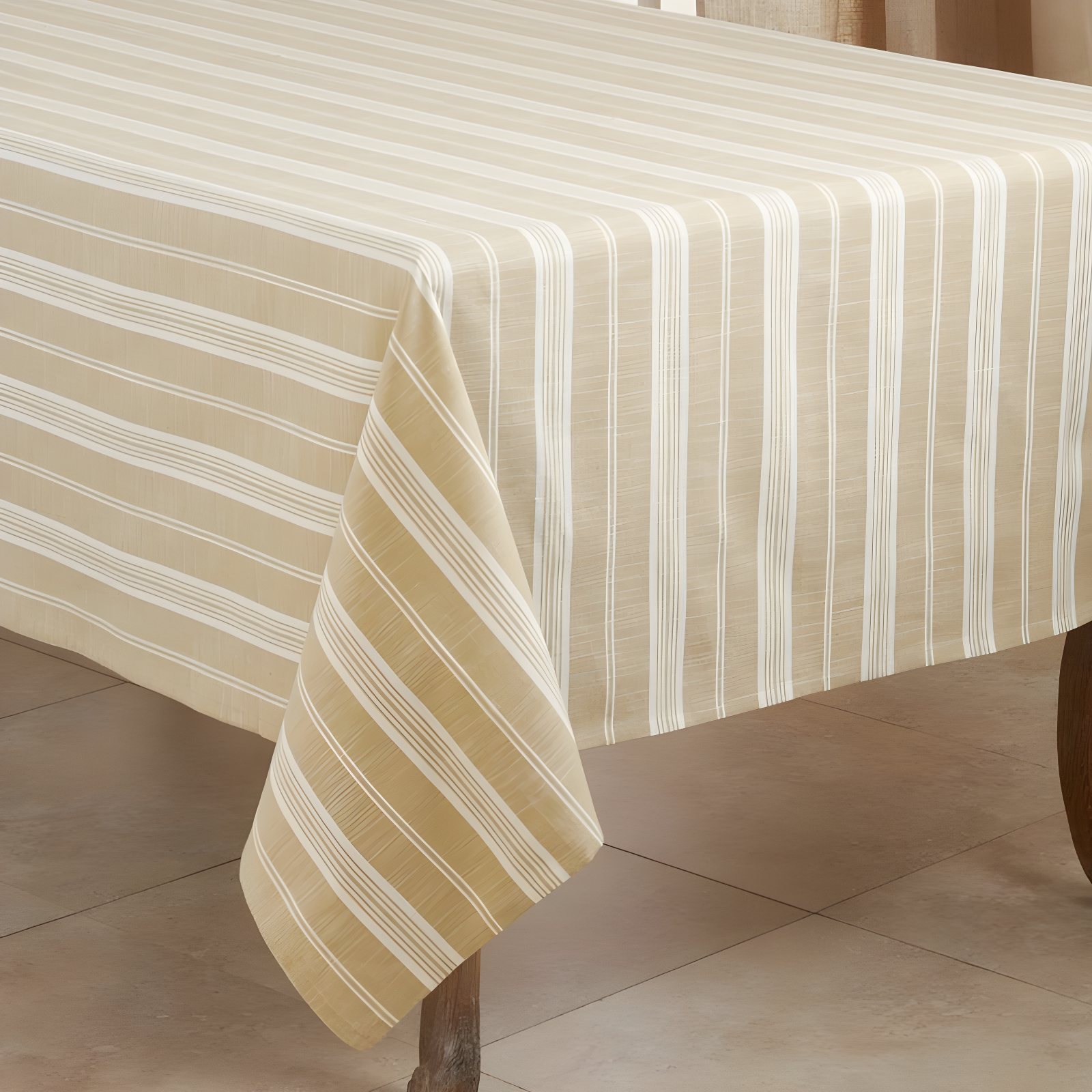 Saro Lifestyle 70" Cotton Striped Design Tablecloth Beige