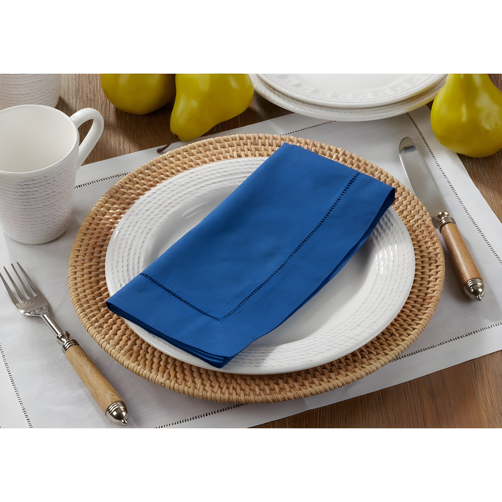 Saro Lifestyle Hemstitched Dinner Napkin (Set of 4), 20"x20", Cobalt Blue