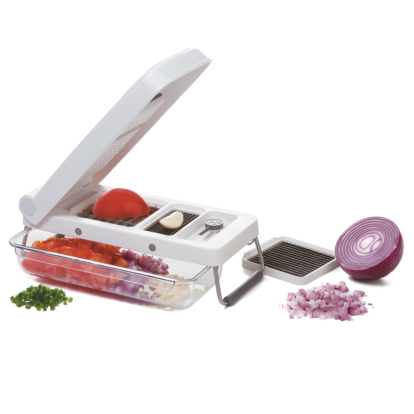 PL8 Professional Chopper White: Stainless Steel Manual Food Chopper, 3 Blades, Dishwasher-Safe, Progressive Veggie Tool