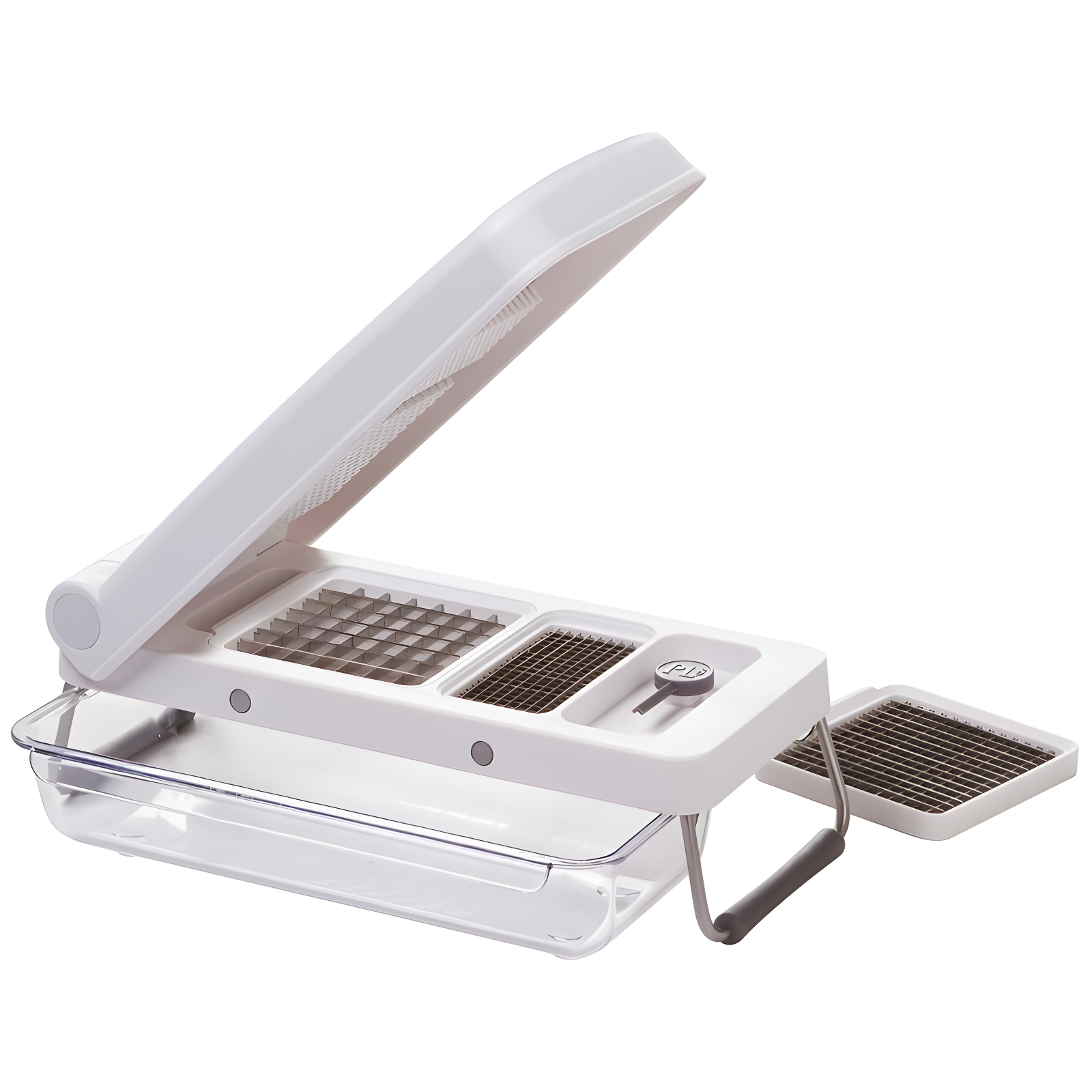 PL8 Professional Chopper White: Stainless Steel Manual Food Chopper, 3 Blades, Dishwasher-Safe, Progressive Veggie Tool