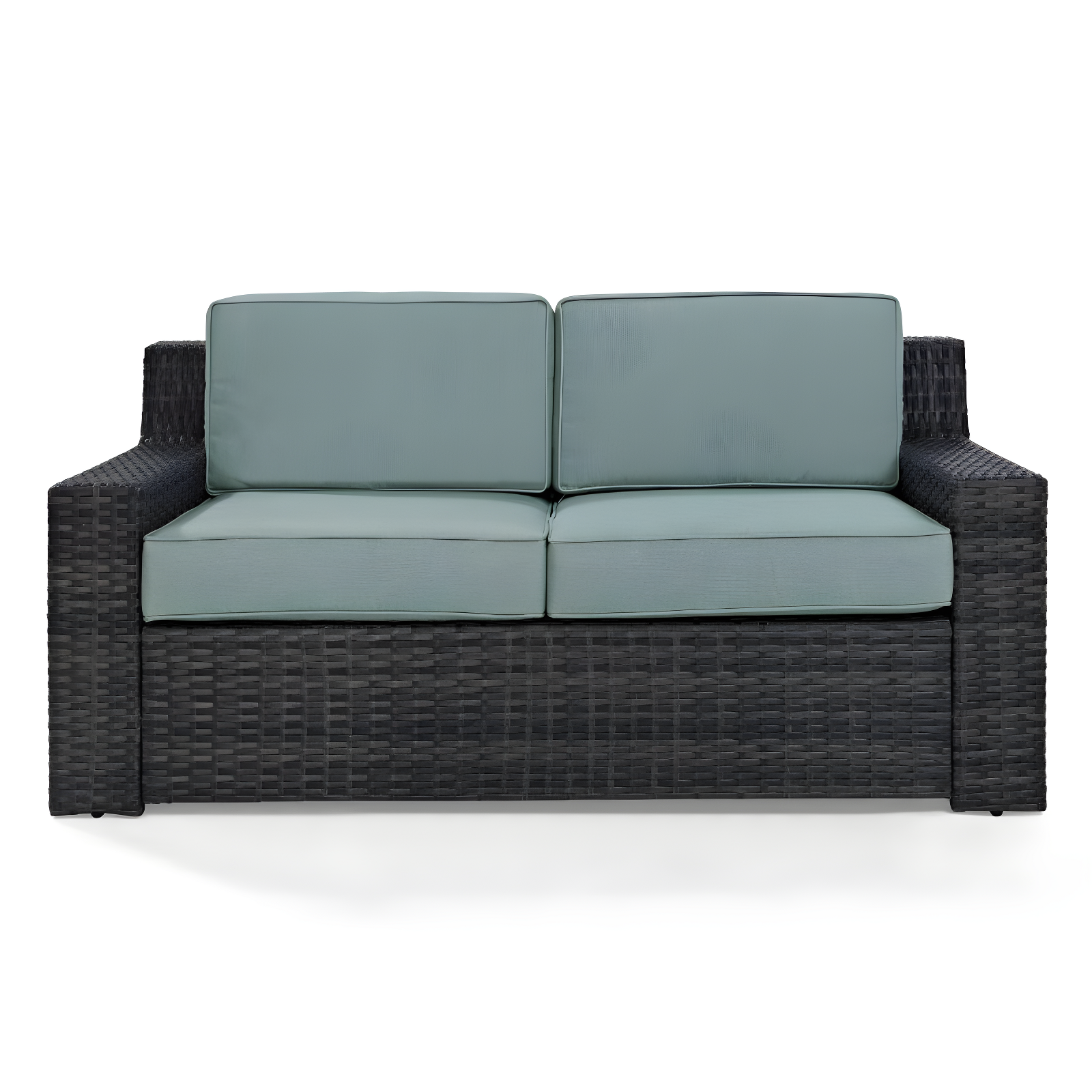 Beaufort Outdoor Wicker Loveseat - Mist - Crosley: Powder-Coated Steel Frame, UV-Resistant, with Foam Cushions