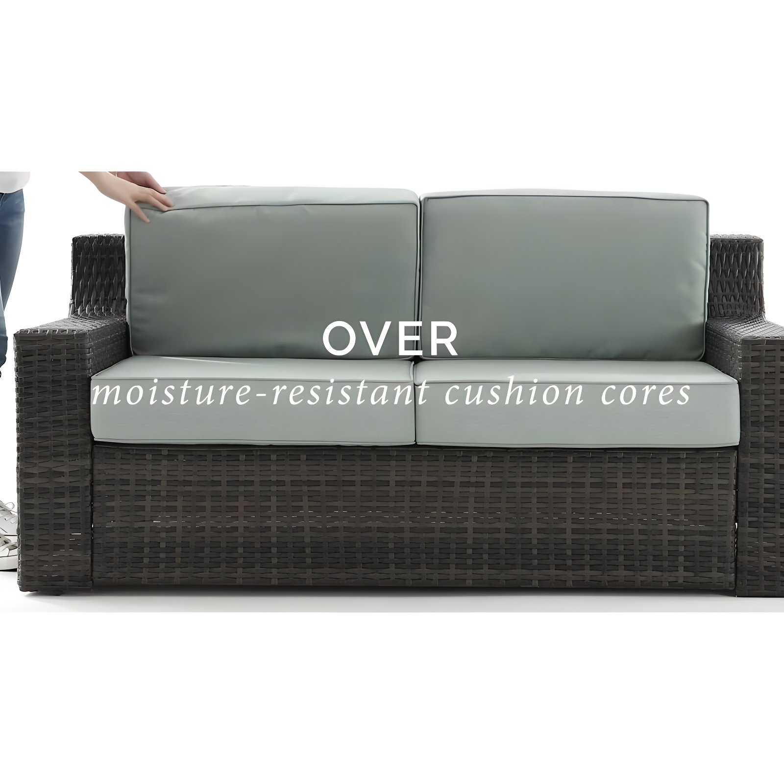 Beaufort Outdoor Wicker Loveseat - Mist - Crosley: Powder-Coated Steel Frame, UV-Resistant, with Foam Cushions