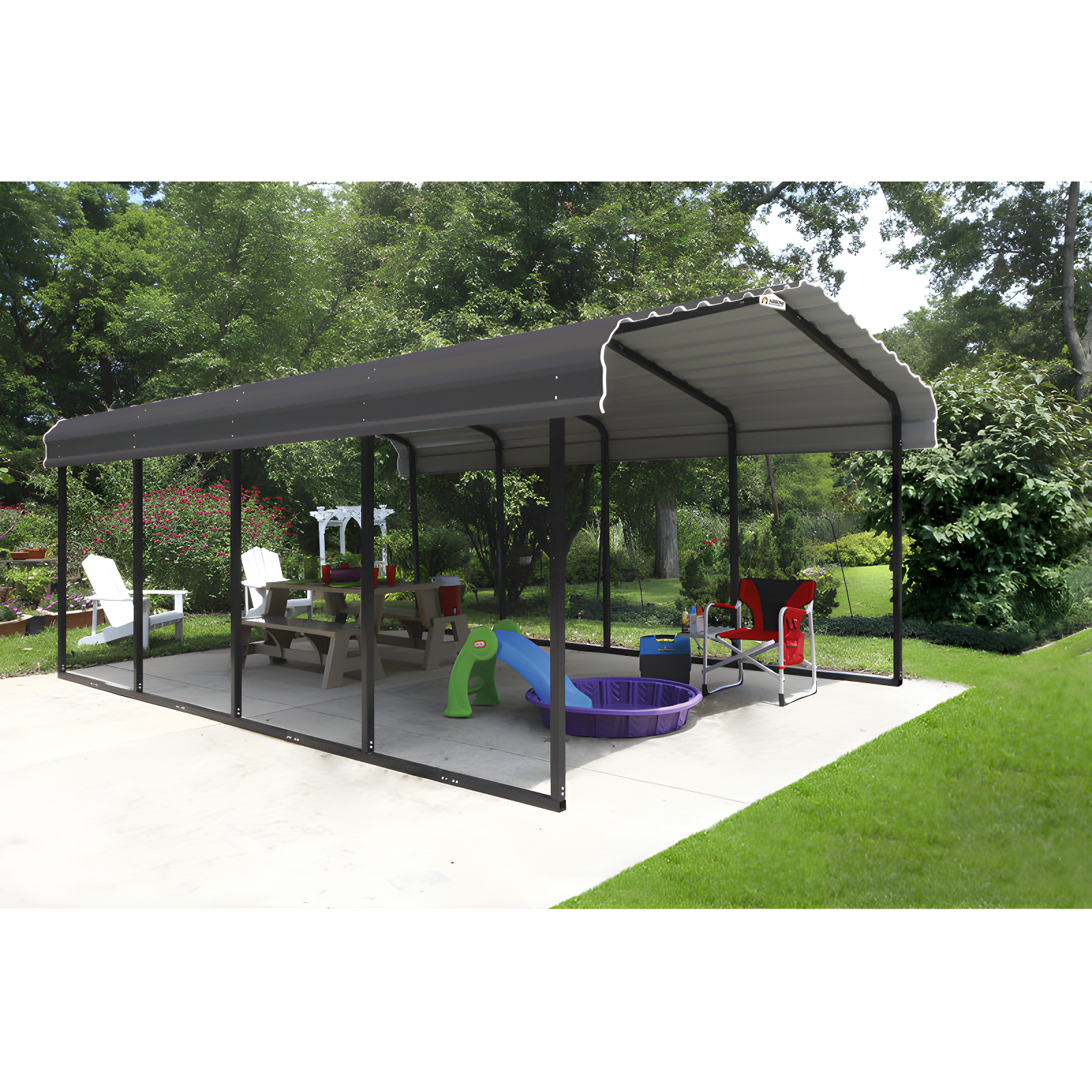 Steel Carport, 12 ft. x 20 ft. x 7 ft. Galvanized Black/Charcoal