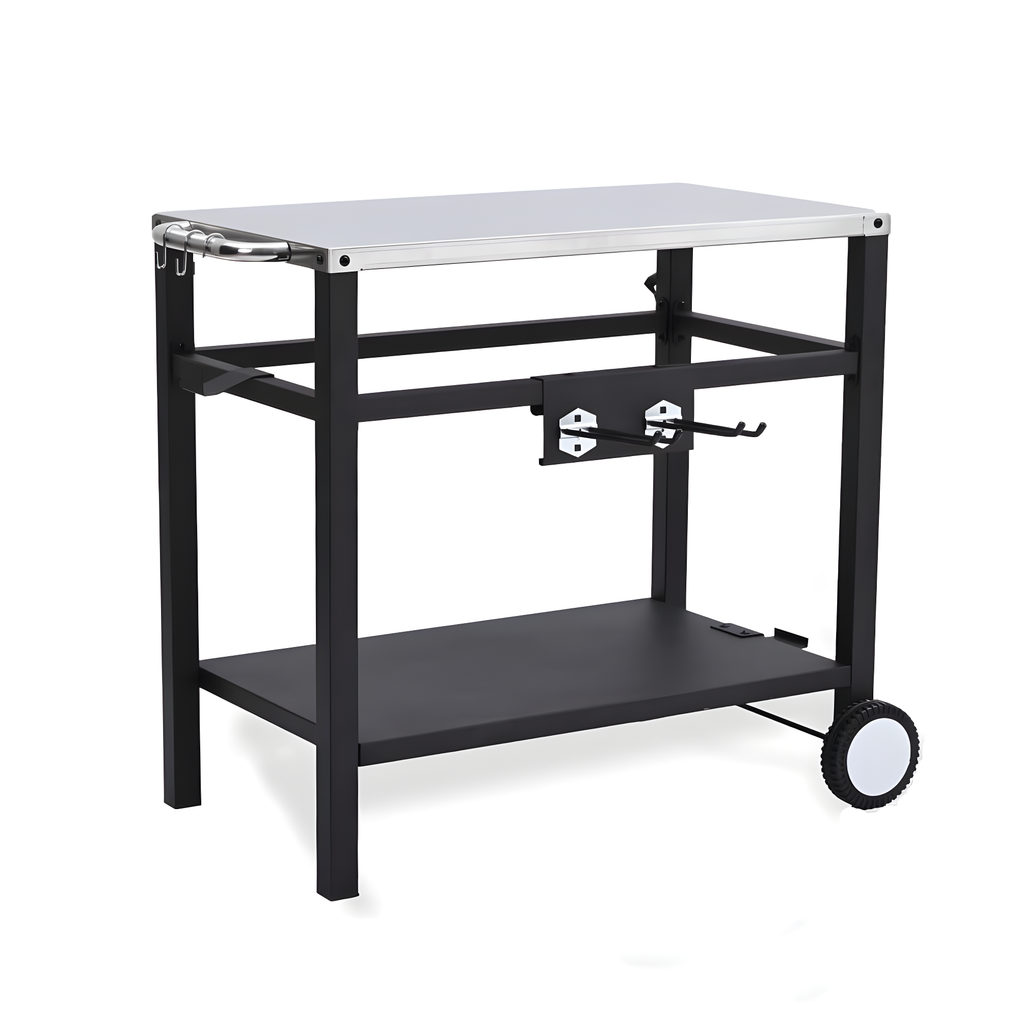 Fithood Stainless Steel Flattop Grill Cart, Movable BBQ Trolley Food Prep Cart, Multifunctional Worktable Island with Two Wheels, Hooks