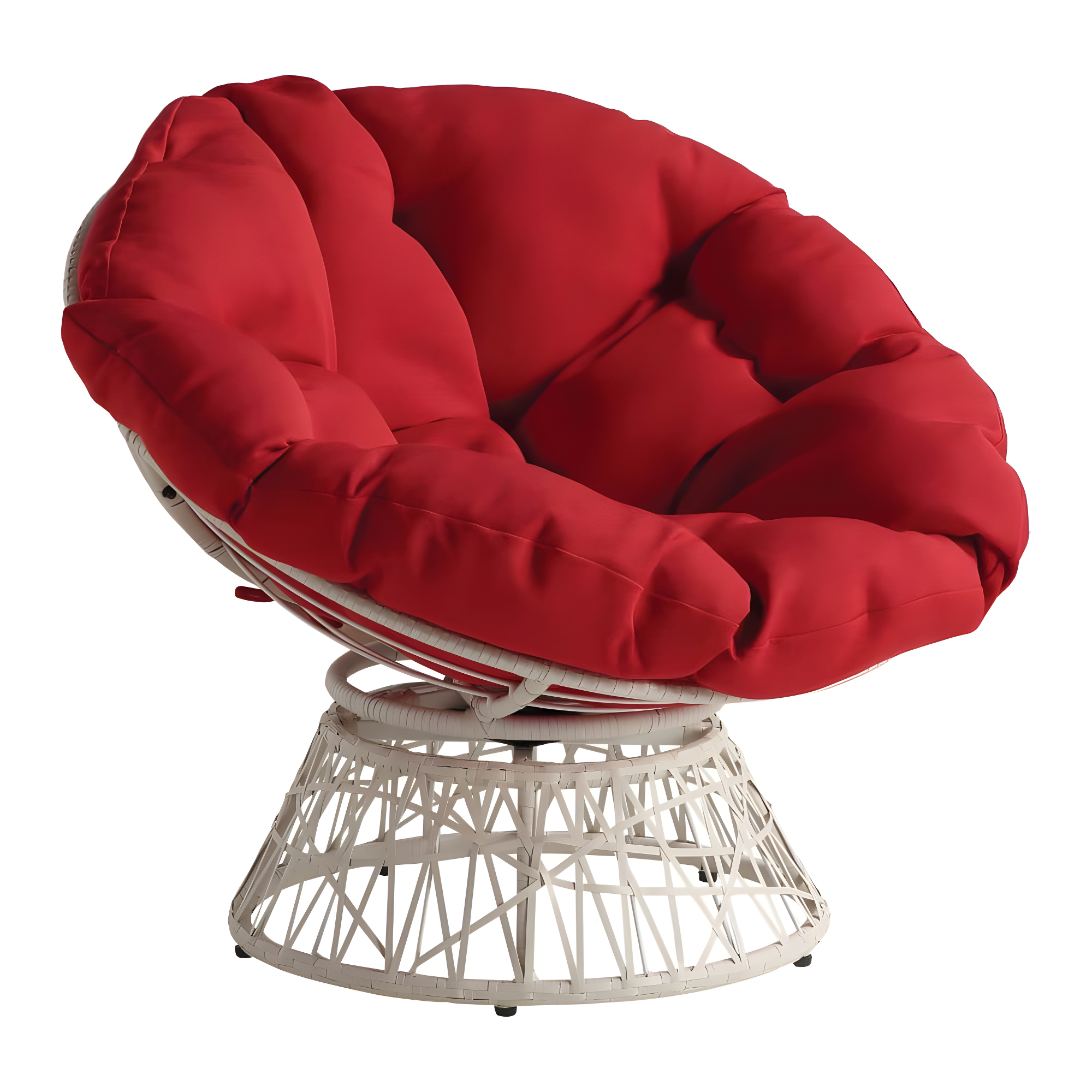 Papasan Chair with Red Round Fabric Pillow Cushion and Cream Wicker Weave