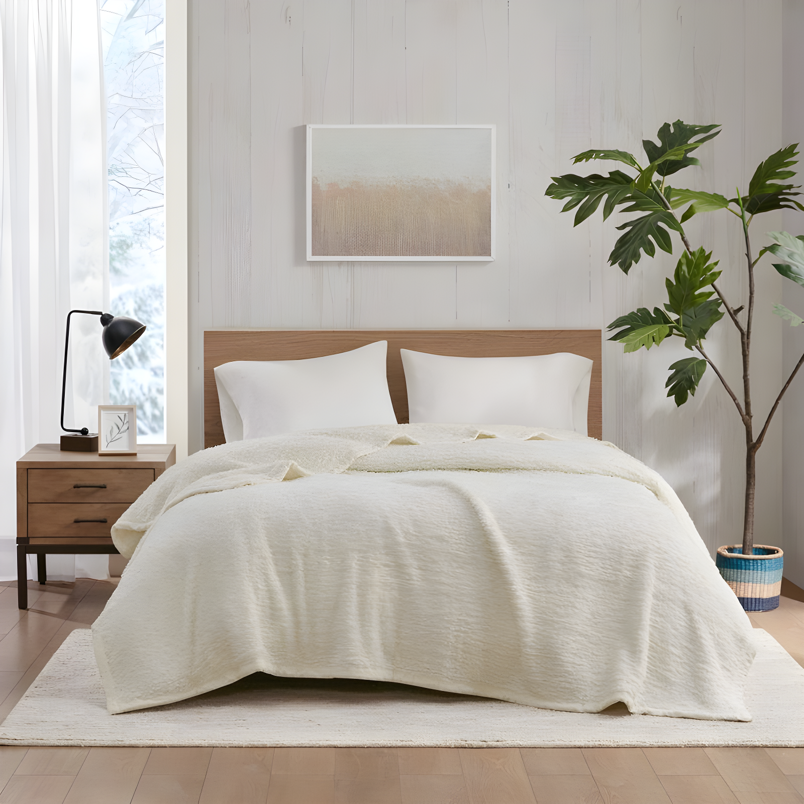 Full/Queen Burlington Berber Bed Blanket Ivory: Woolrich, Velvet Texture, Machine Washable, OEKO-TEX Certified