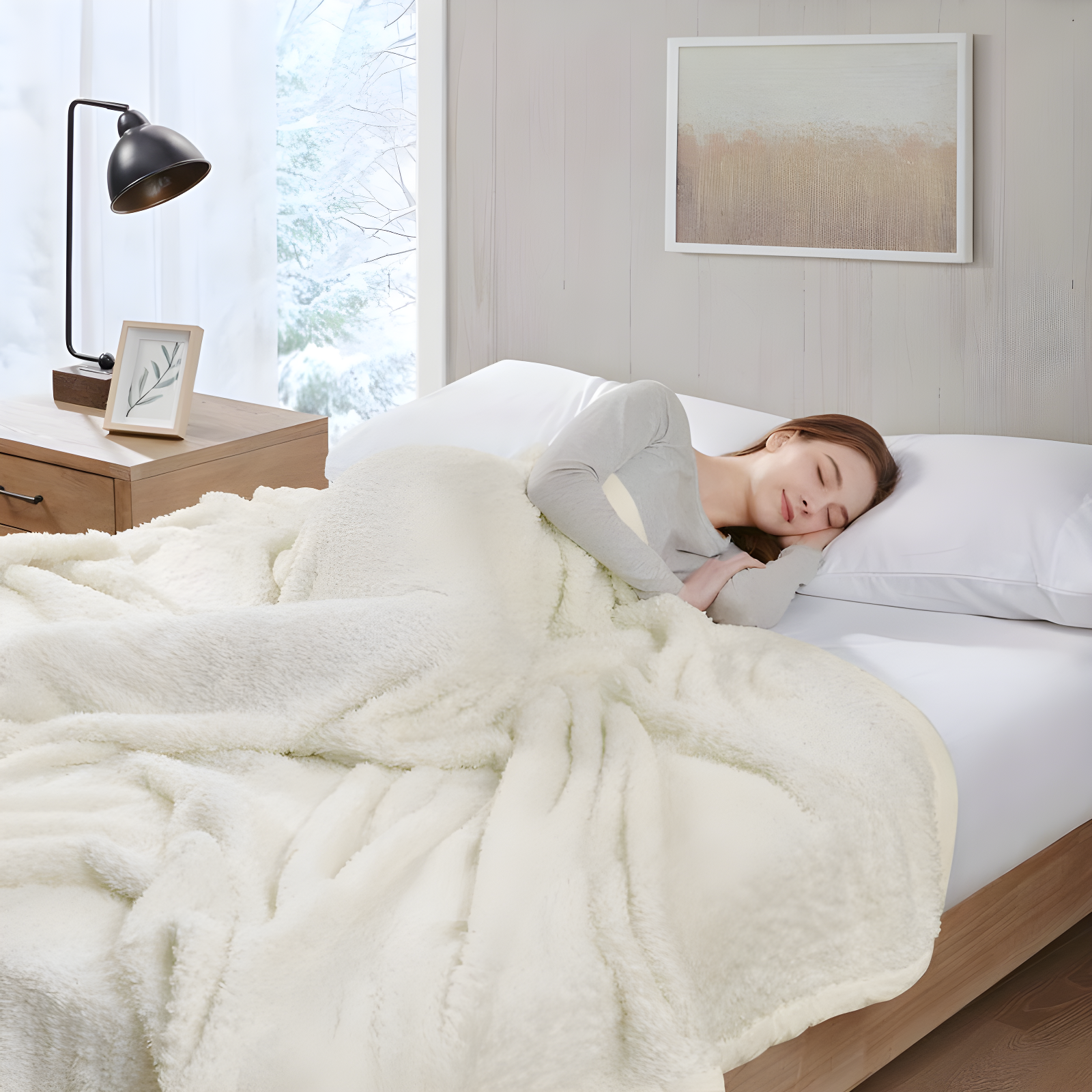 Full/Queen Burlington Berber Bed Blanket Ivory: Woolrich, Velvet Texture, Machine Washable, OEKO-TEX Certified