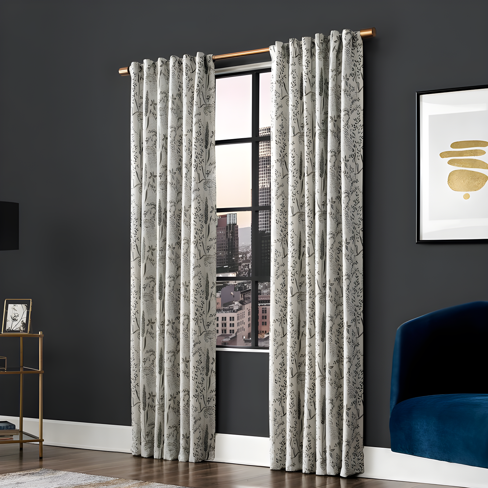 Scott Living Scott Living Aubry Shimmering Floral 100% Blackout Back Tab Curtain Panel