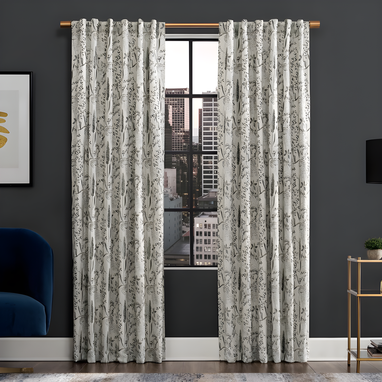 Scott Living Scott Living Aubry Shimmering Floral 100% Blackout Back Tab Curtain Panel