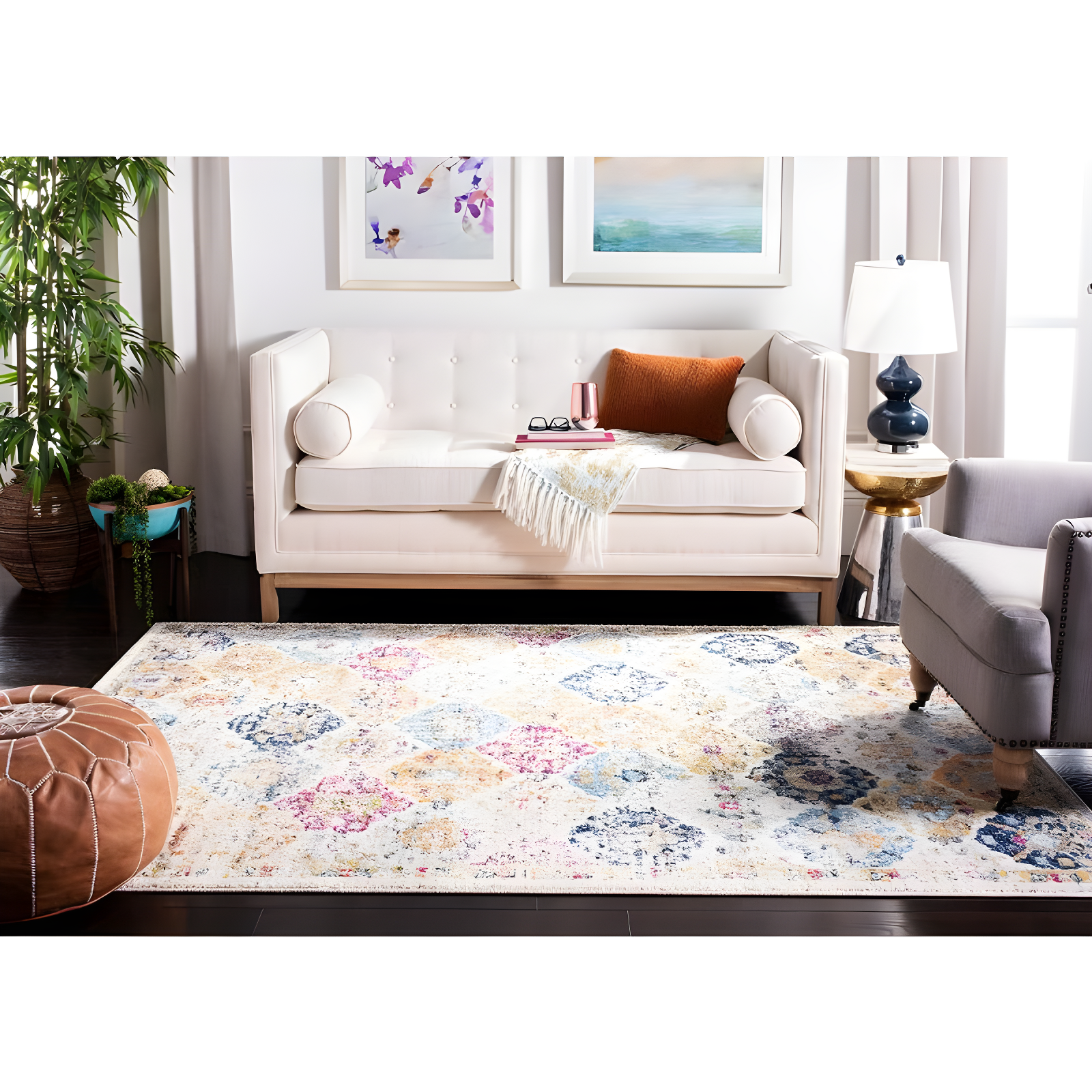 Madison MAD611 Power Loomed Indoor Area Rug - Cream/Multi - 4'x6' - Safavieh