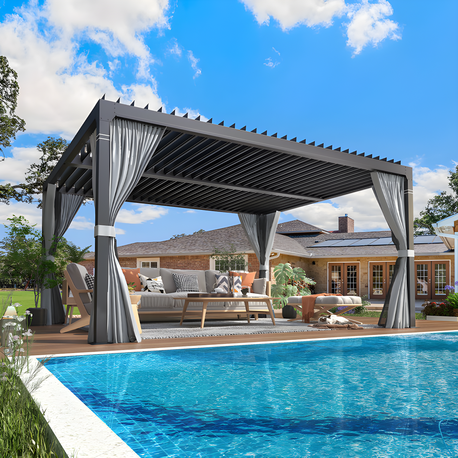 Erommy Outdoor Pergola, Louvered Pergola, Aluminum Pergola for Patio, Backyard, Pool party